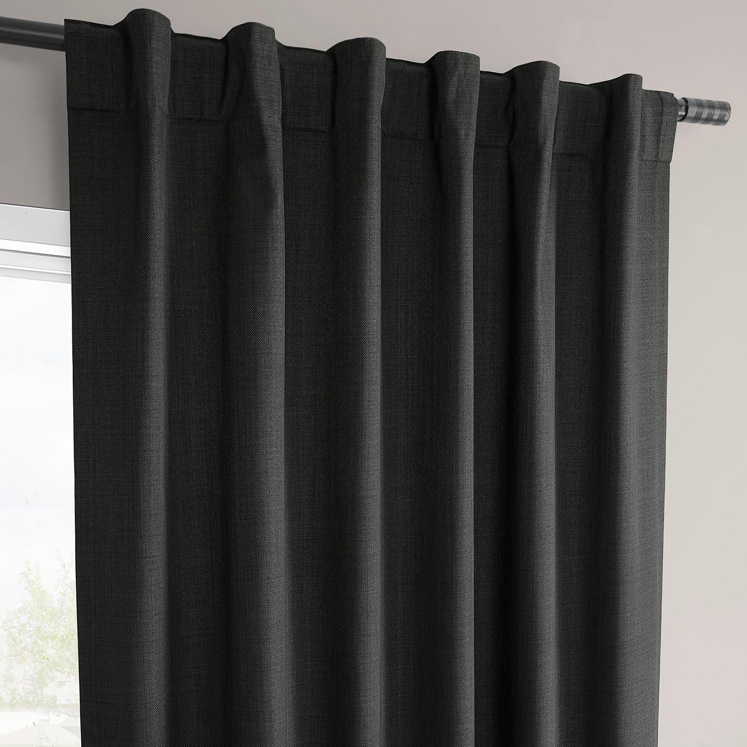 Vienna Black Linen Blackout Window Panel Set, 50" x 84"