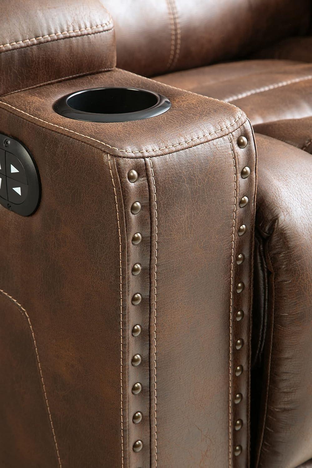 Signature Design by Ashley Owner's Box Faux Leather Power Recliner in Thyme