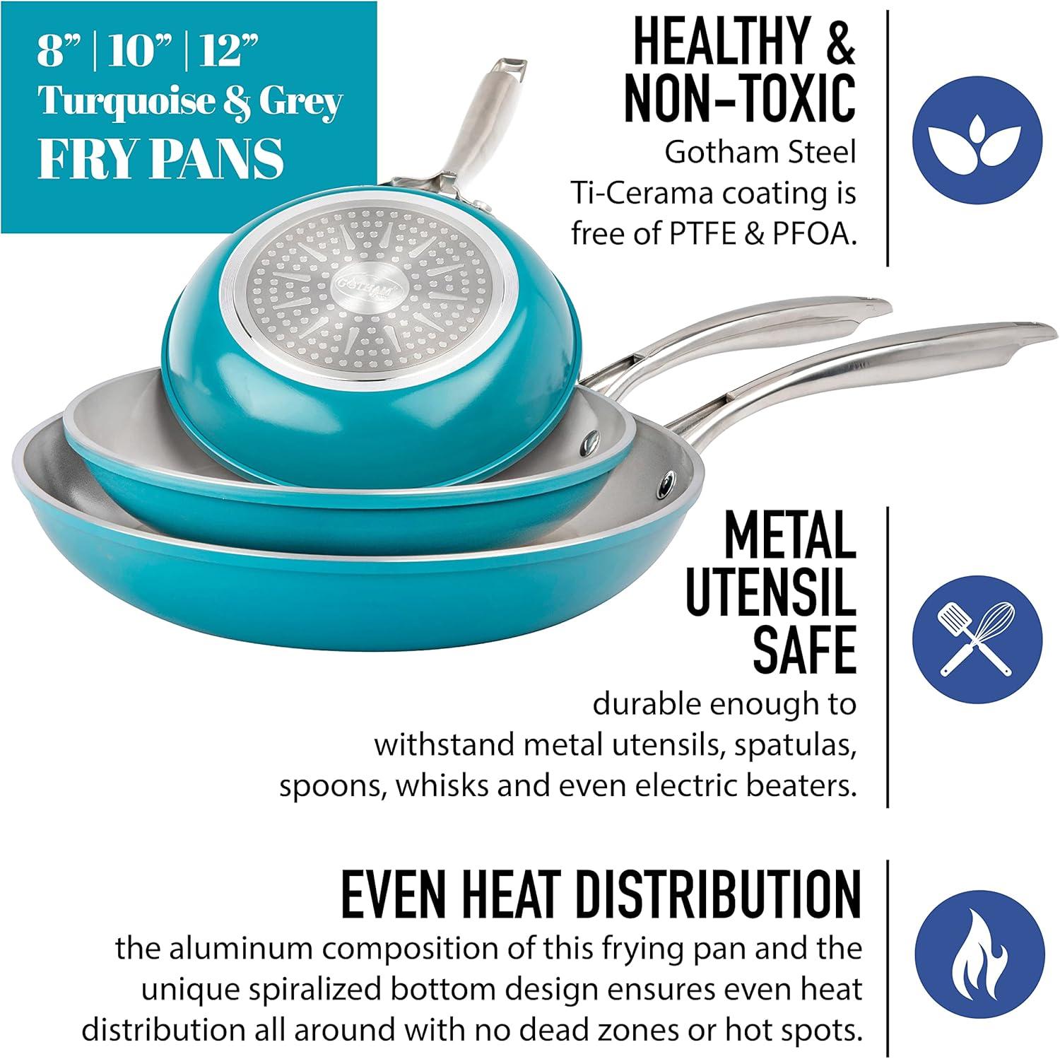 Gotham Steel Gotham Steel Aqua Blue 3 Pack Nonstick Fry Pan Set - 8'' 10'' and 12''