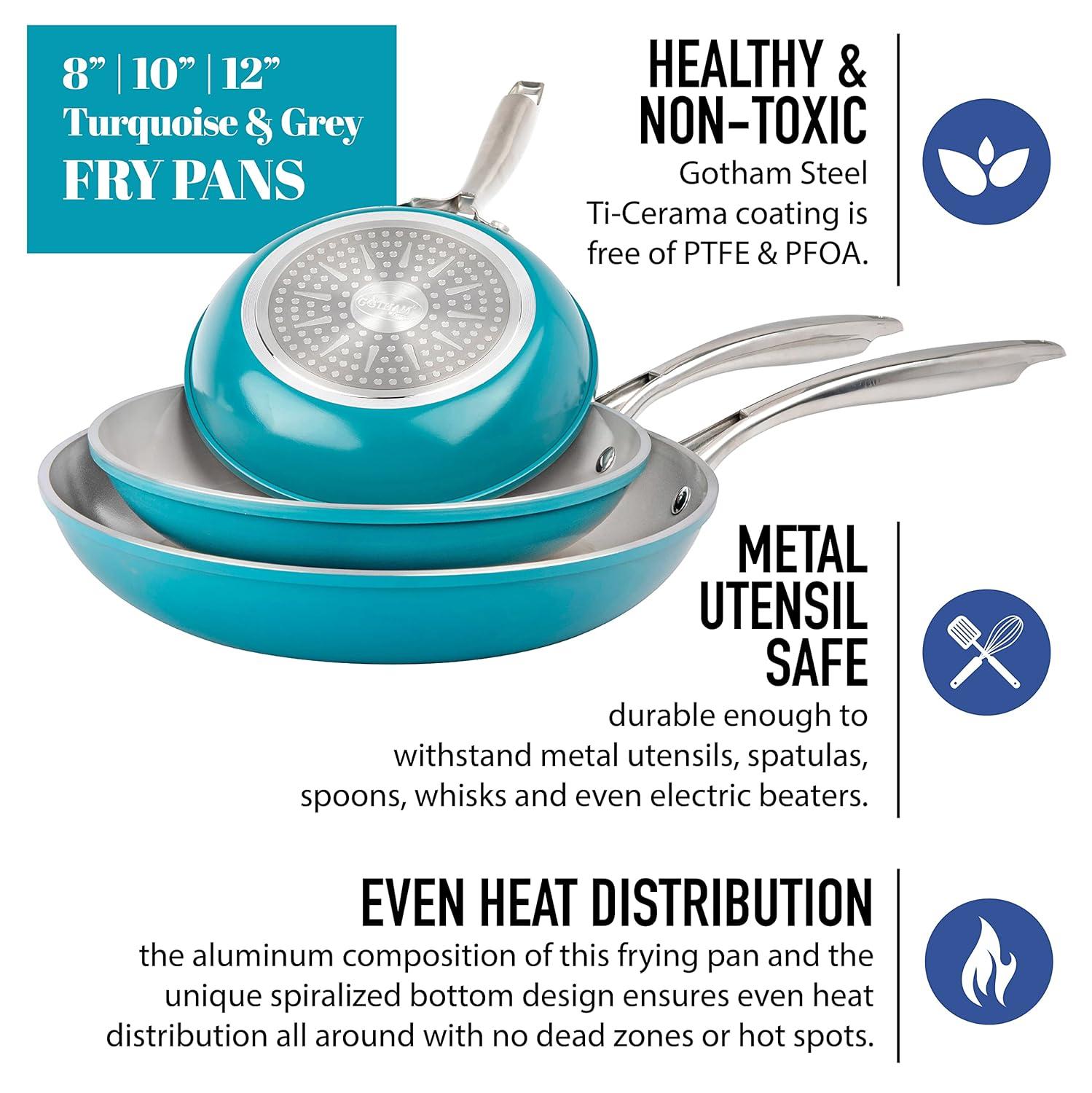 Gotham Steel Gotham Steel Aqua Blue 3 Pack Nonstick Fry Pan Set - 8'' 10'' and 12''