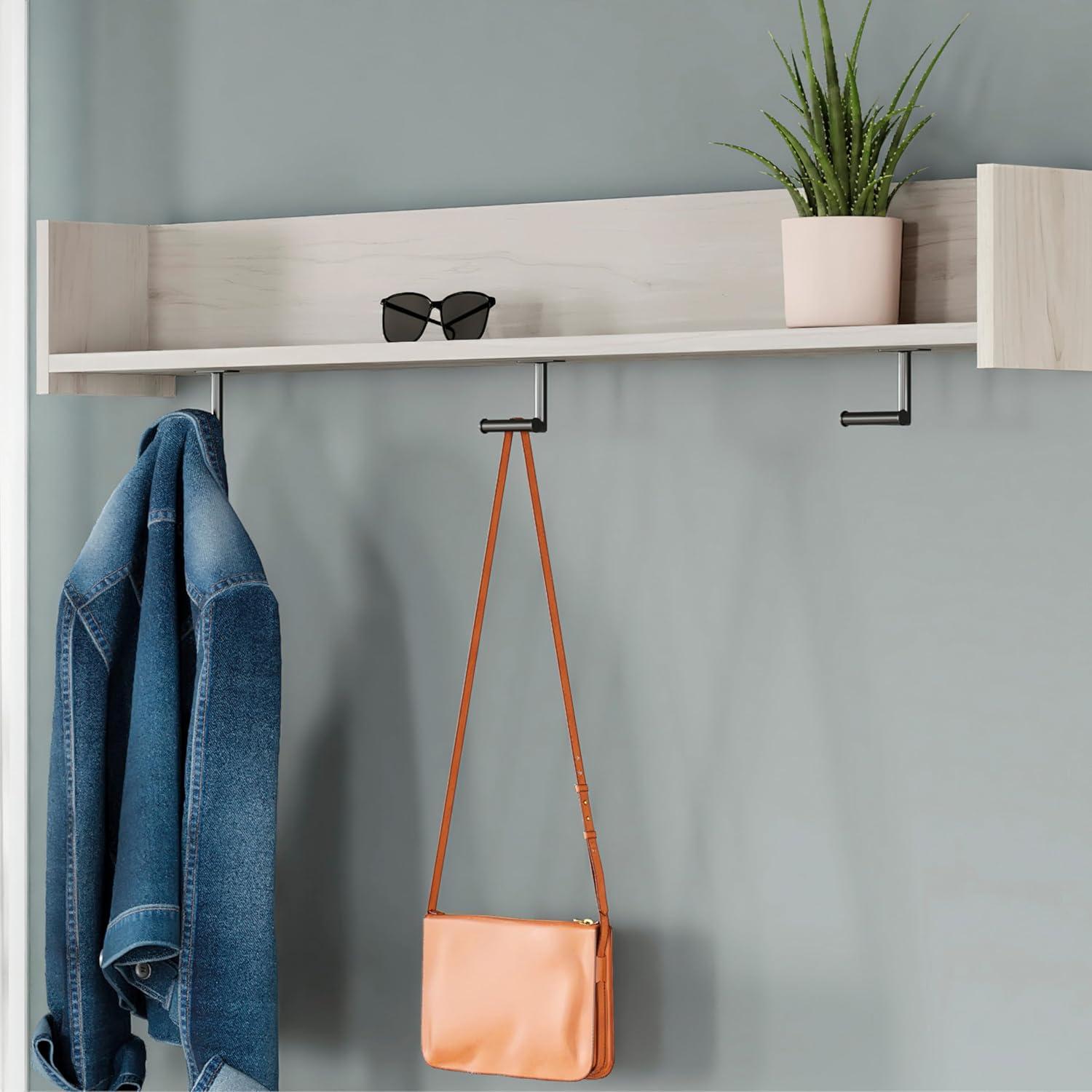 Transitional Black and White Wall Mounted Coat Rack with Shelf