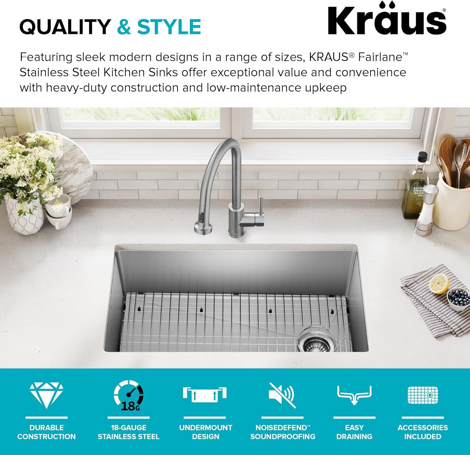 KRAUS Fairlane Undermount 18-Gauge Stainless Steel Kitchen Sink