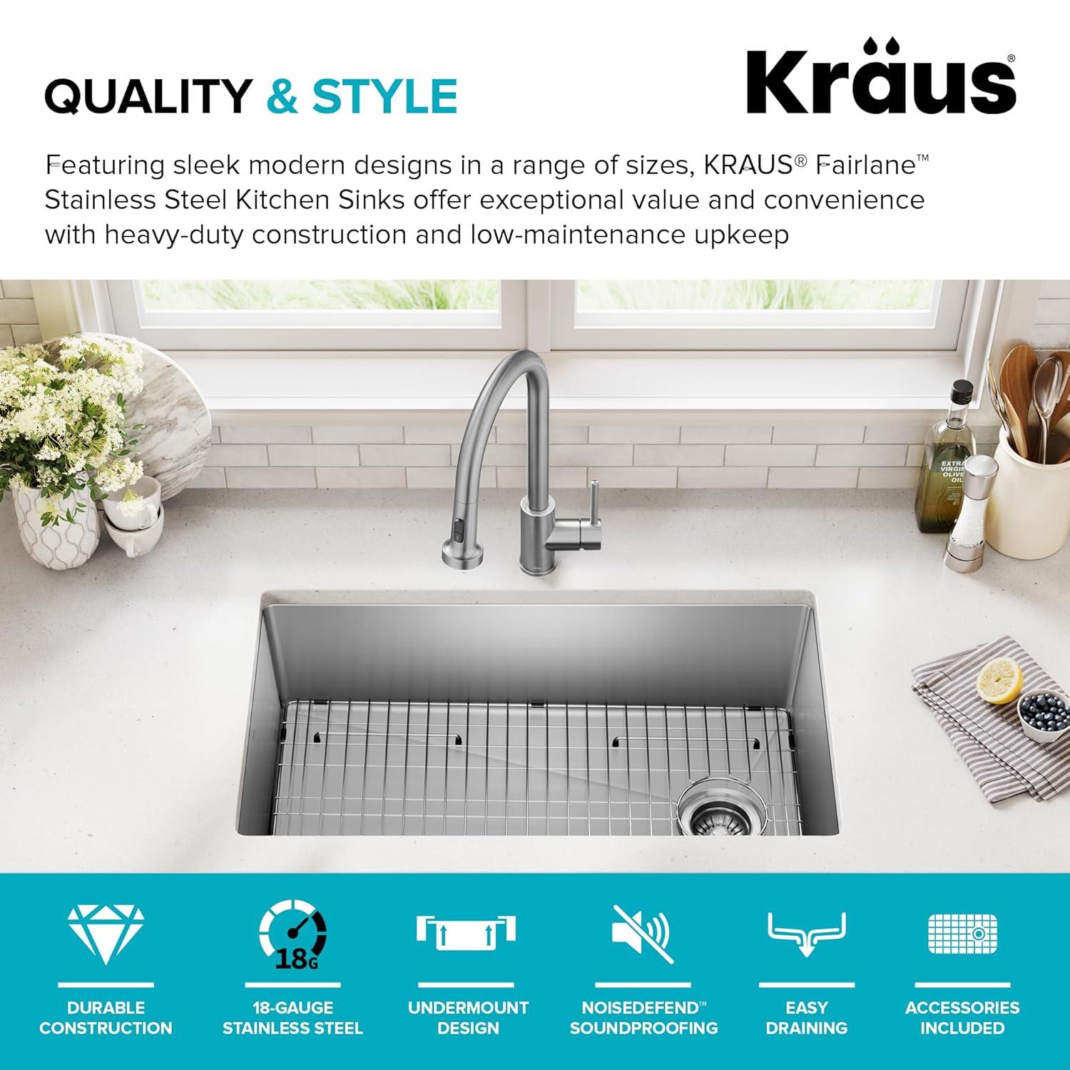 KRAUS Fairlane Undermount 18-Gauge Stainless Steel Kitchen Sink