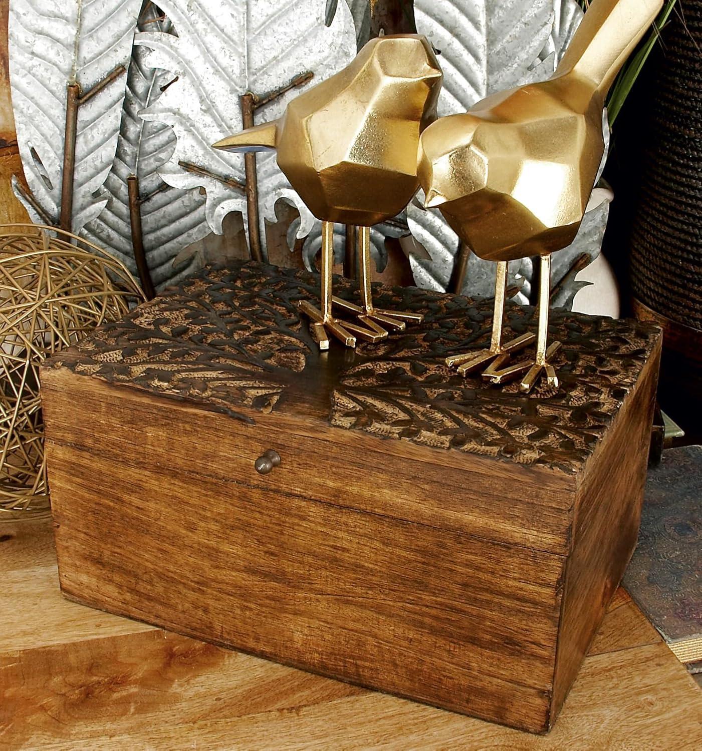 Olivia & May Set of 3 Rustic Carved Mango Wood Boxes : Handmade Keepsake Storage