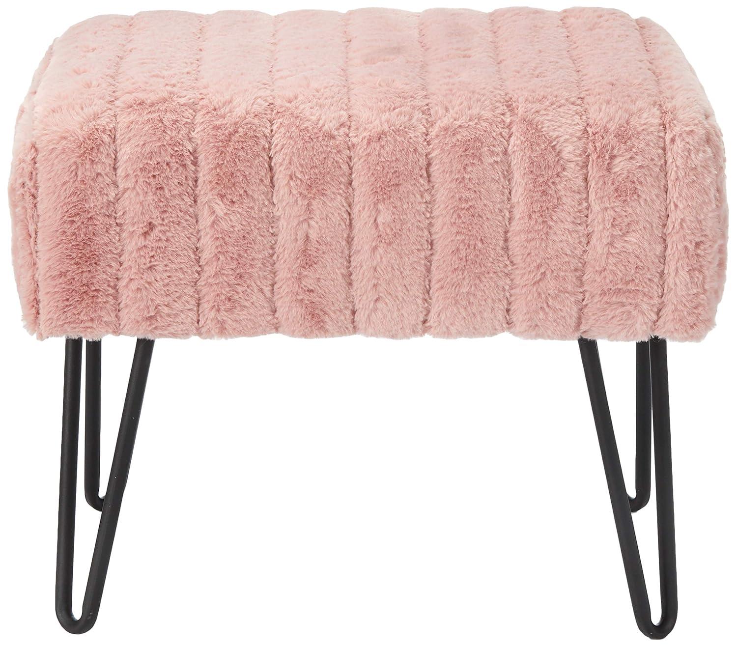 Home Soft Things Super Soft Faux-Fur Upholstered Stool Ottoman, Rose Smoke, 19"x13"x17"