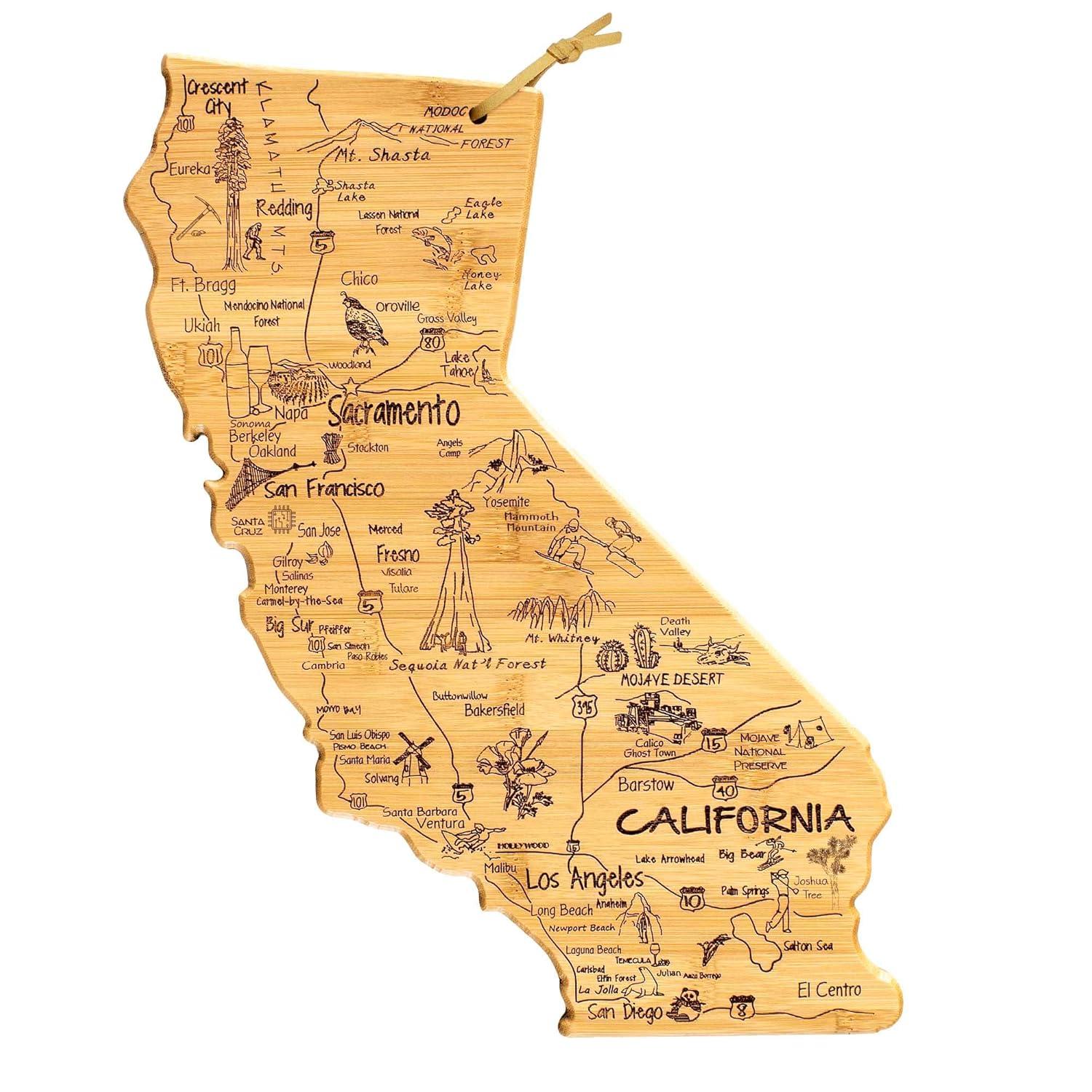 Totally Bamboo Destination California Cutting Board: State Grazing Board, Lightweight Bamboo, 14.25" x 11"