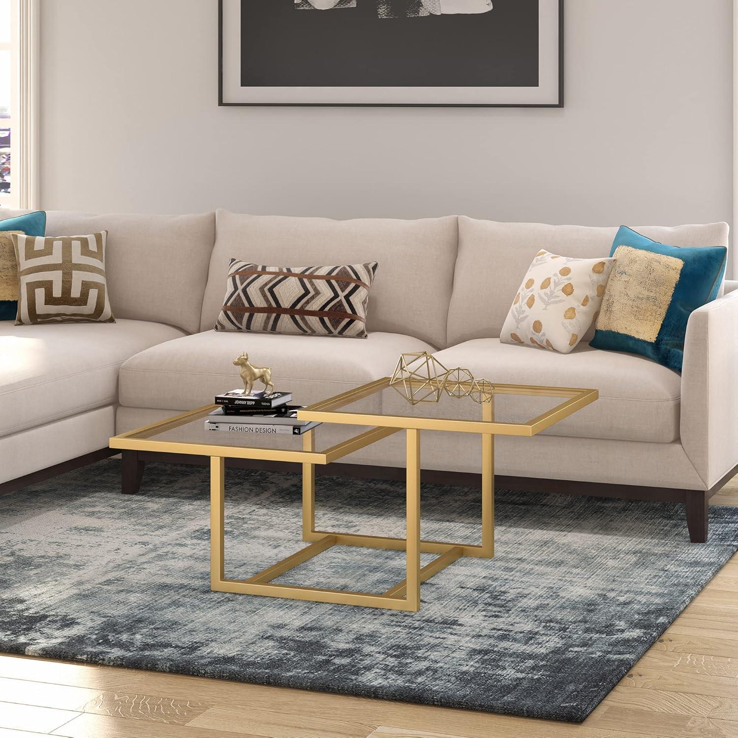 Evelyn&Zoe Amalie 43" Wide Square Coffee Table, Brass