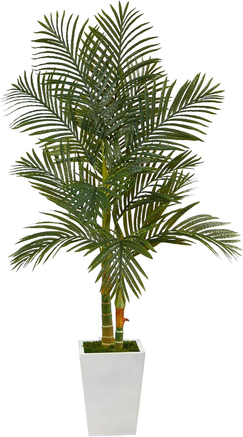 Lush Summer Breeze 74" Artificial Palm Floor Plant in White Planter