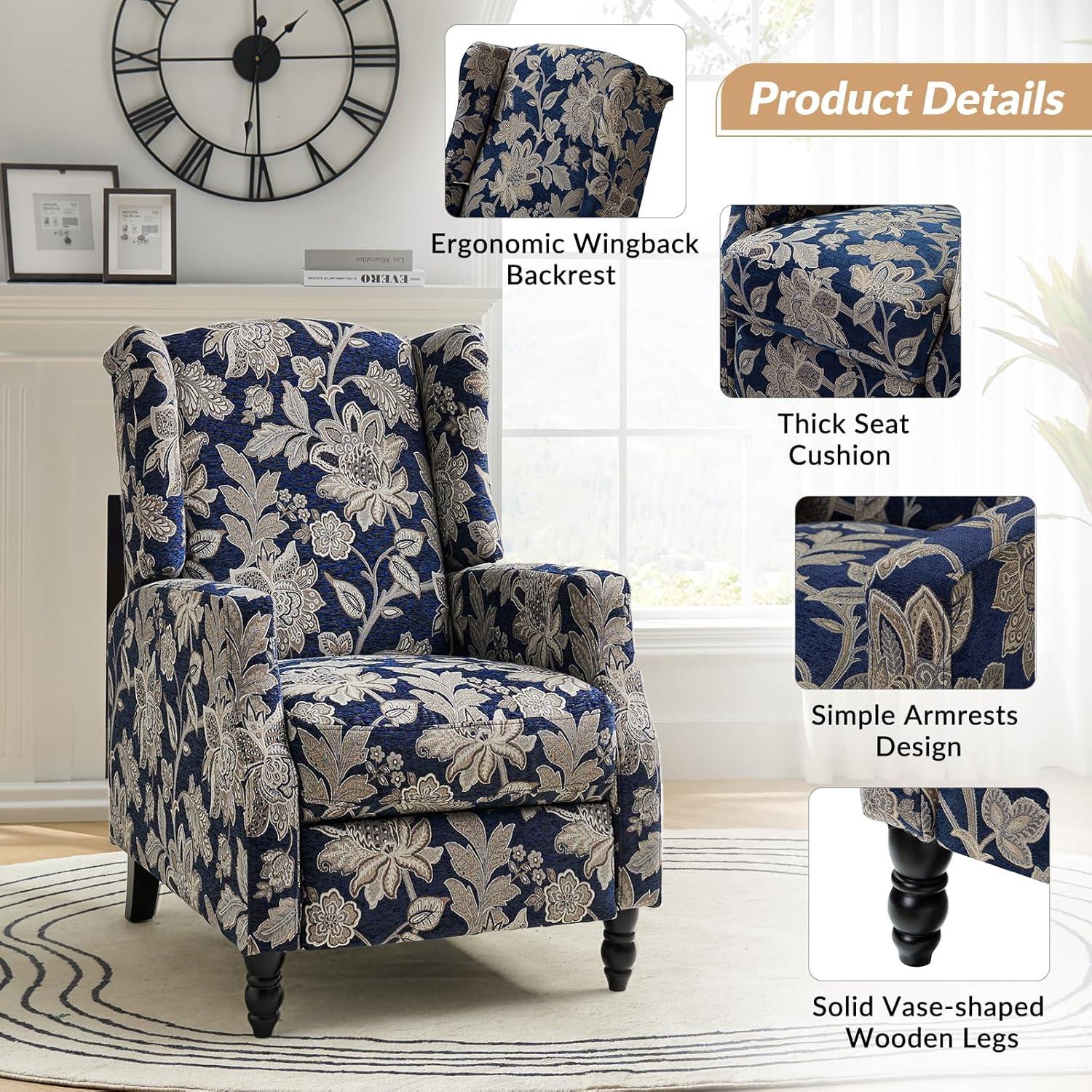 Recliners Push Back Accent Chairs Set of 2 Wingback Manual Fabric Upholstered Armchairs Sofa Home Theater Couches Garden