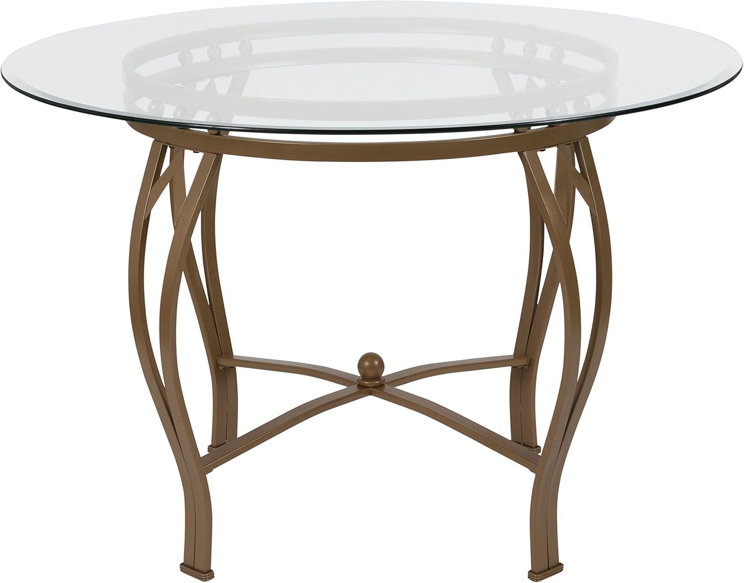 Flash Furniture Syracuse Round Glass Dining Table with Bowed Out Metal Frame