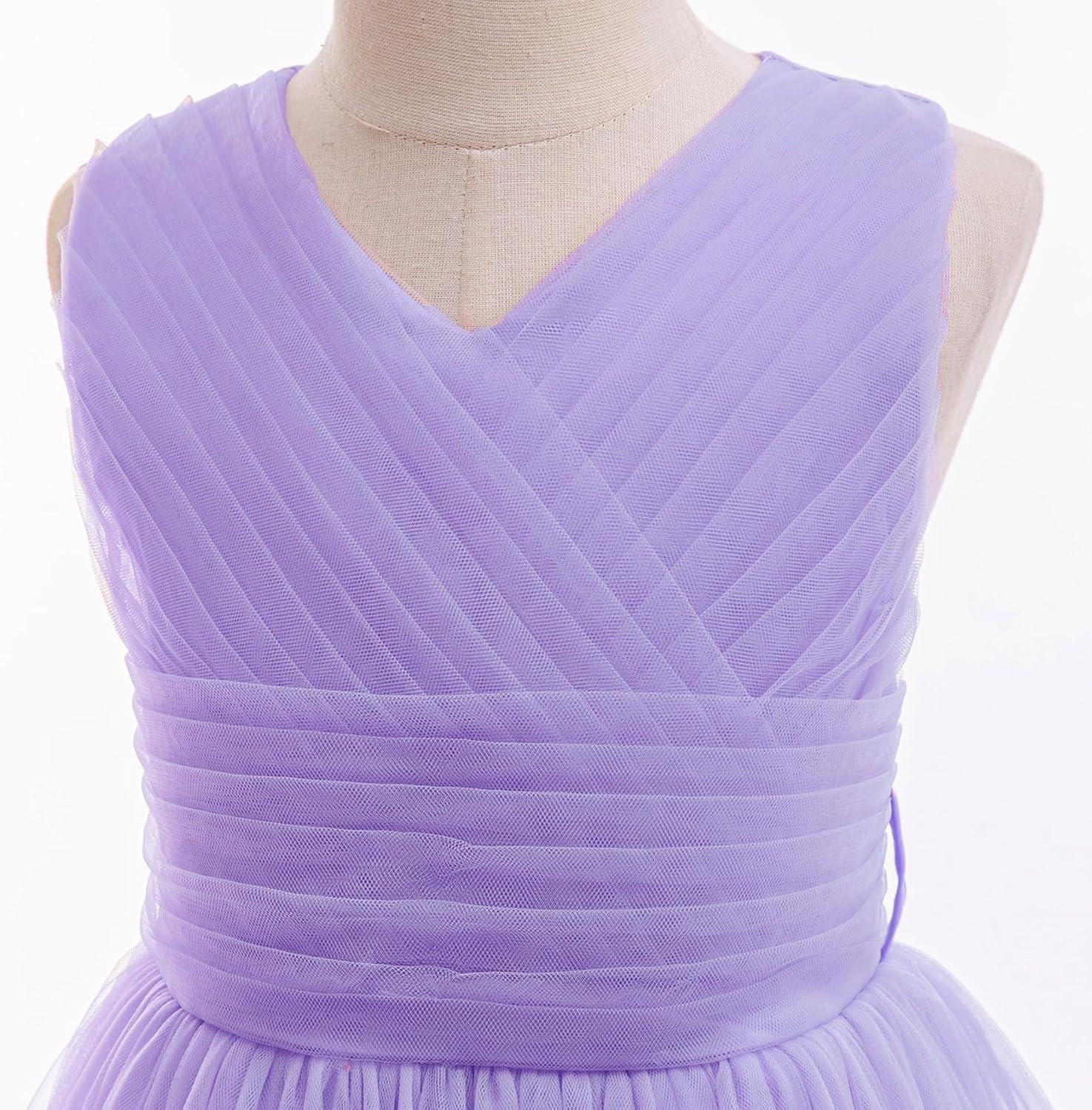 IBTOM CASTLE Vestidos de Desfile Bordados de Encaje Bohemio Floral de Princesa para Fiesta de Niños Boda Vestido Largo de Comunión Hinchado 11-12 Años Púrpura