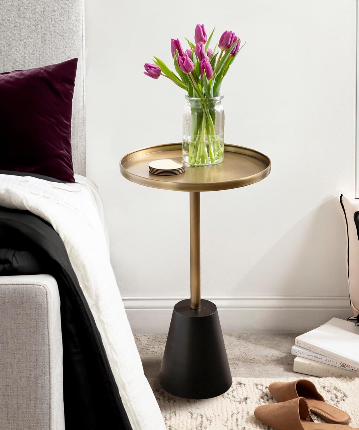 Kate and Laurel Tira Round Side Table, 14x14x24, Gold