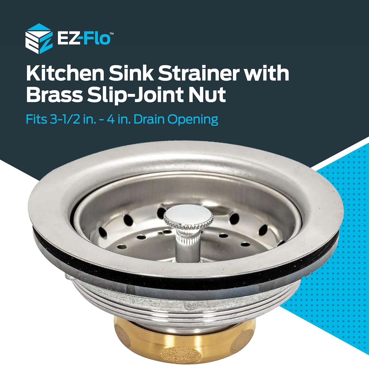 ez-flo 30003 replacement kitchen sink basket strainer sink drain assembly kit, stainless steel, 3-1/2-inch to 4-inch opening, stainless steel finish