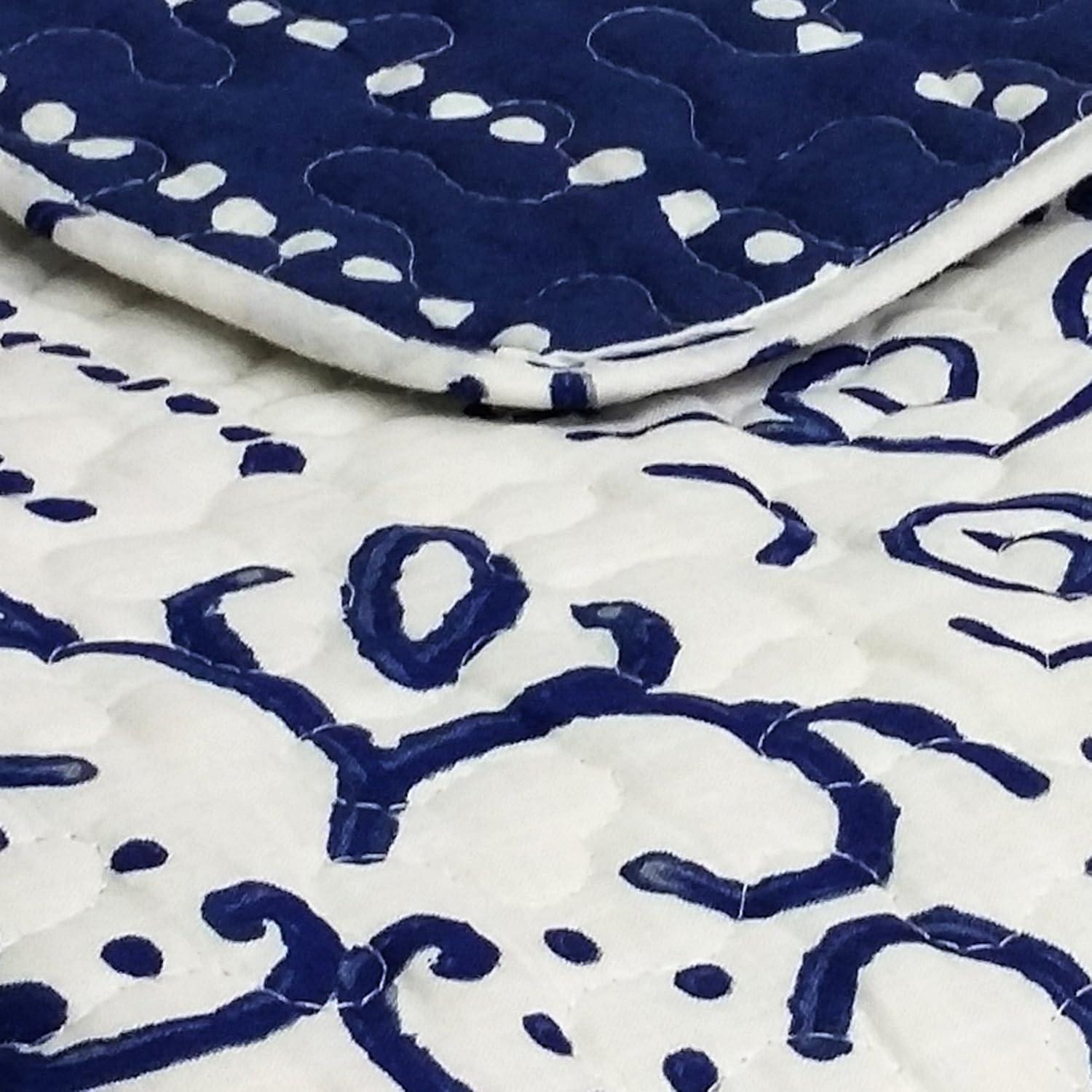 Monique Blue and White Cotton Reversible Throw Blanket