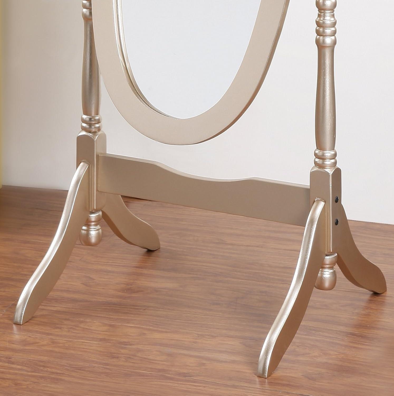 Roundhill Furniture Traditional Queen Anna Style Wood Floor Cheval Mirror Gold