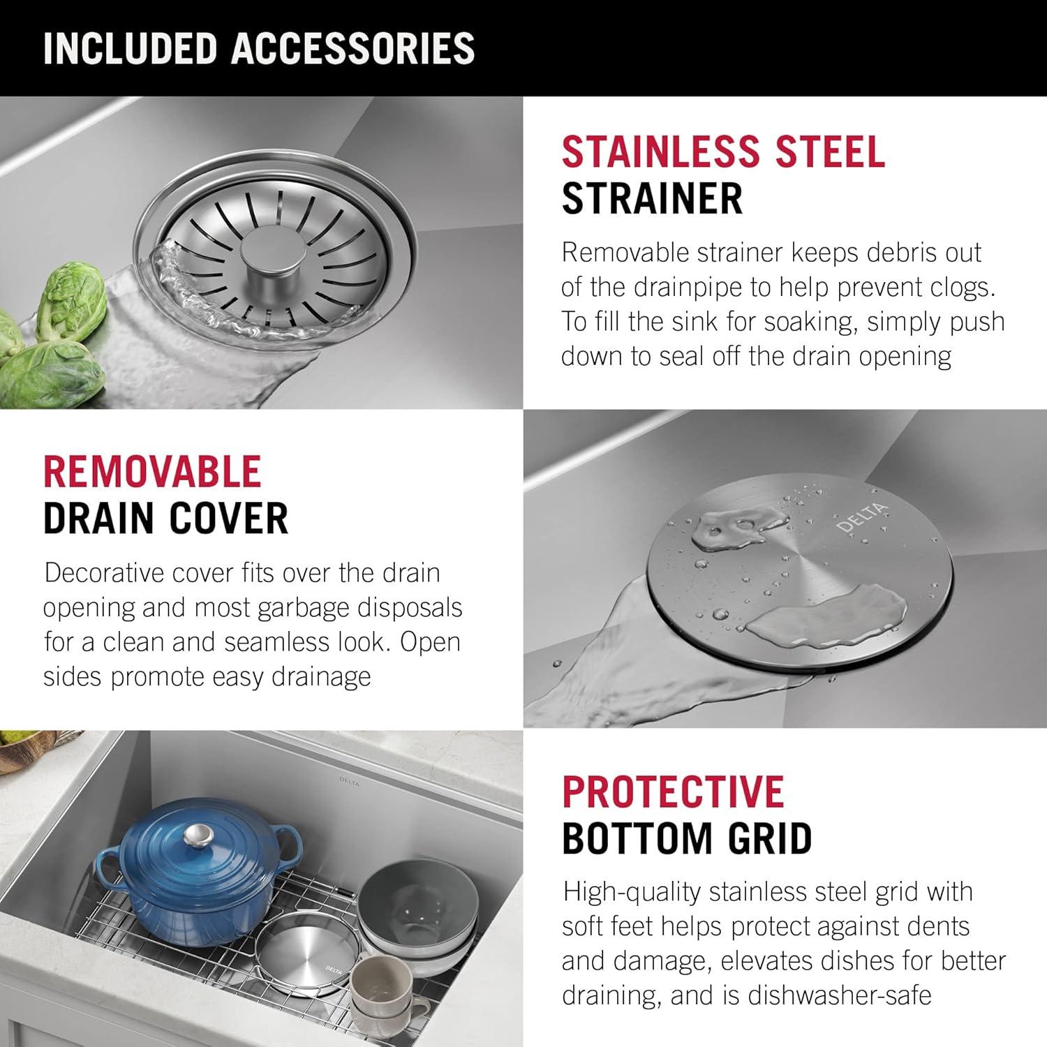 Delta Rivet™ 23" L Workstation Kitchen Sink Undermount 16 Gauge Stainless Steel Single Bowl with WorkFlow™ Ledge