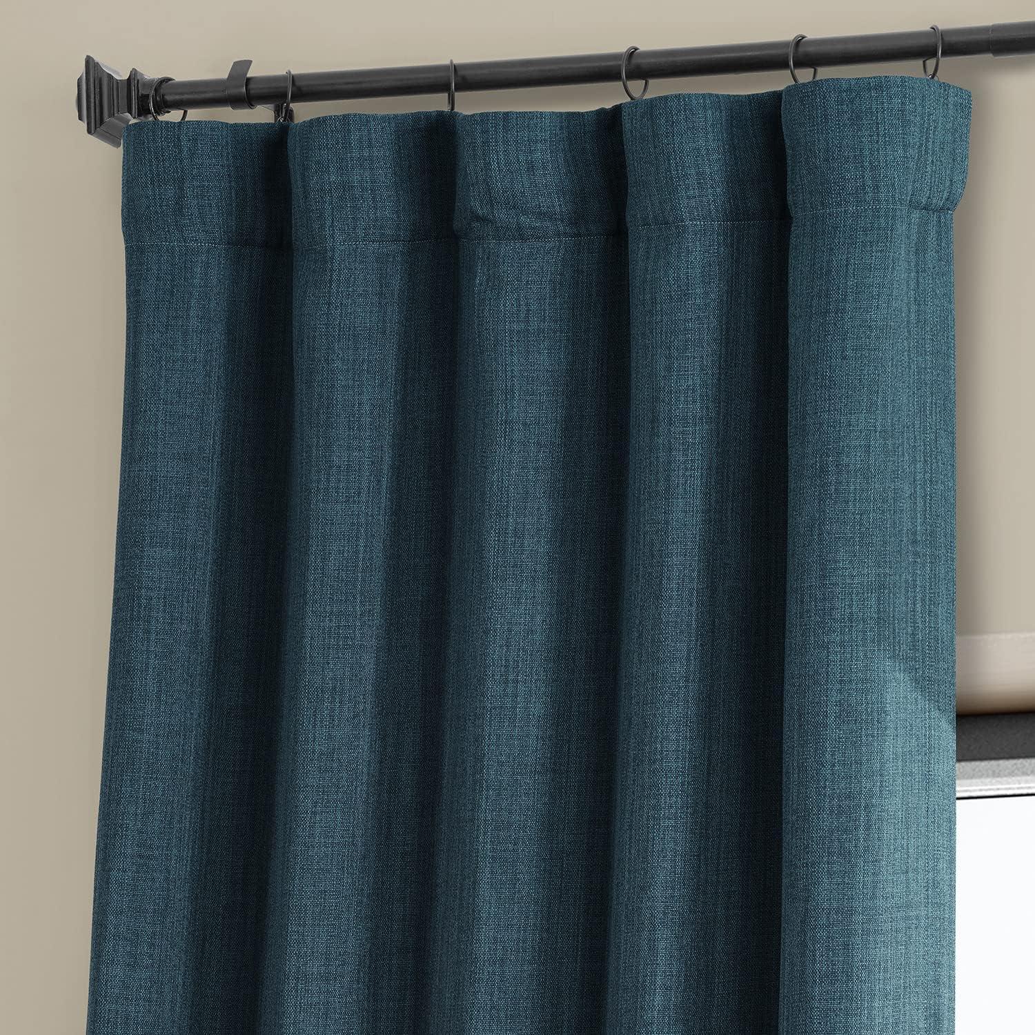 Story Blue Faux Linen Room Darkening Curtains 84 Inches