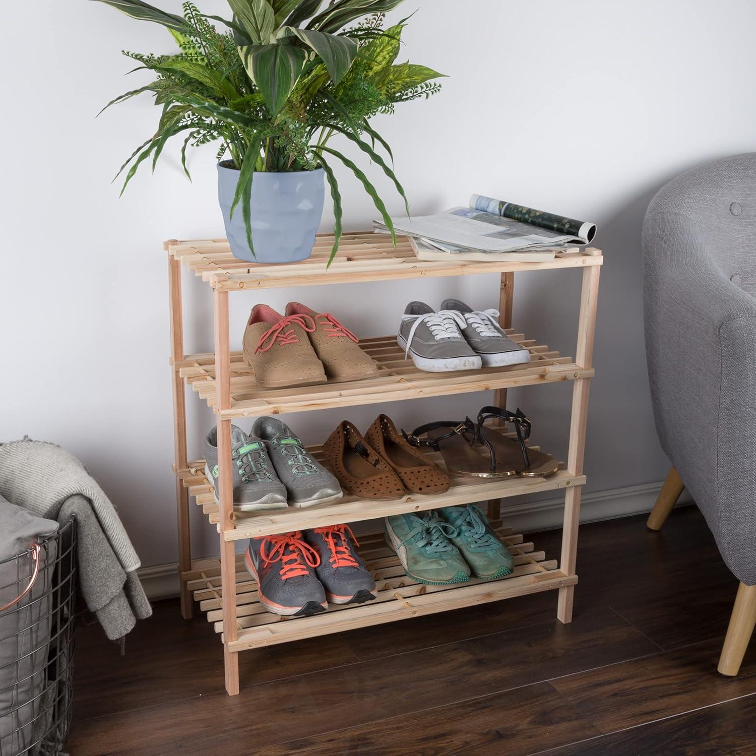 Rustic Light Oak Woodgrain 4-Tier Freestanding Shoe Rack