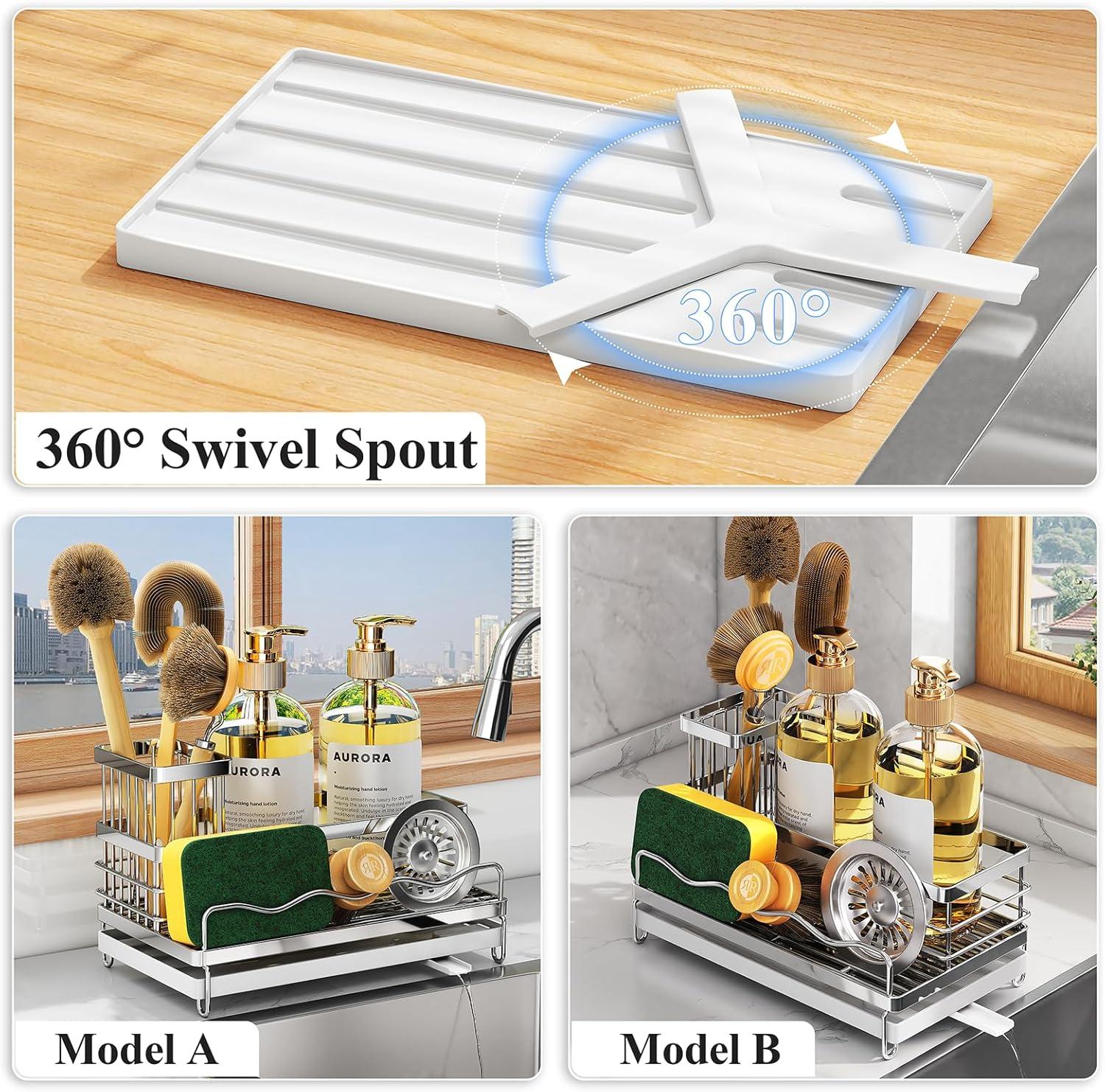 COAHAHA Rust Resistant Stainless Steel Sink Caddy - Large Capacity With Removable Brush Rack