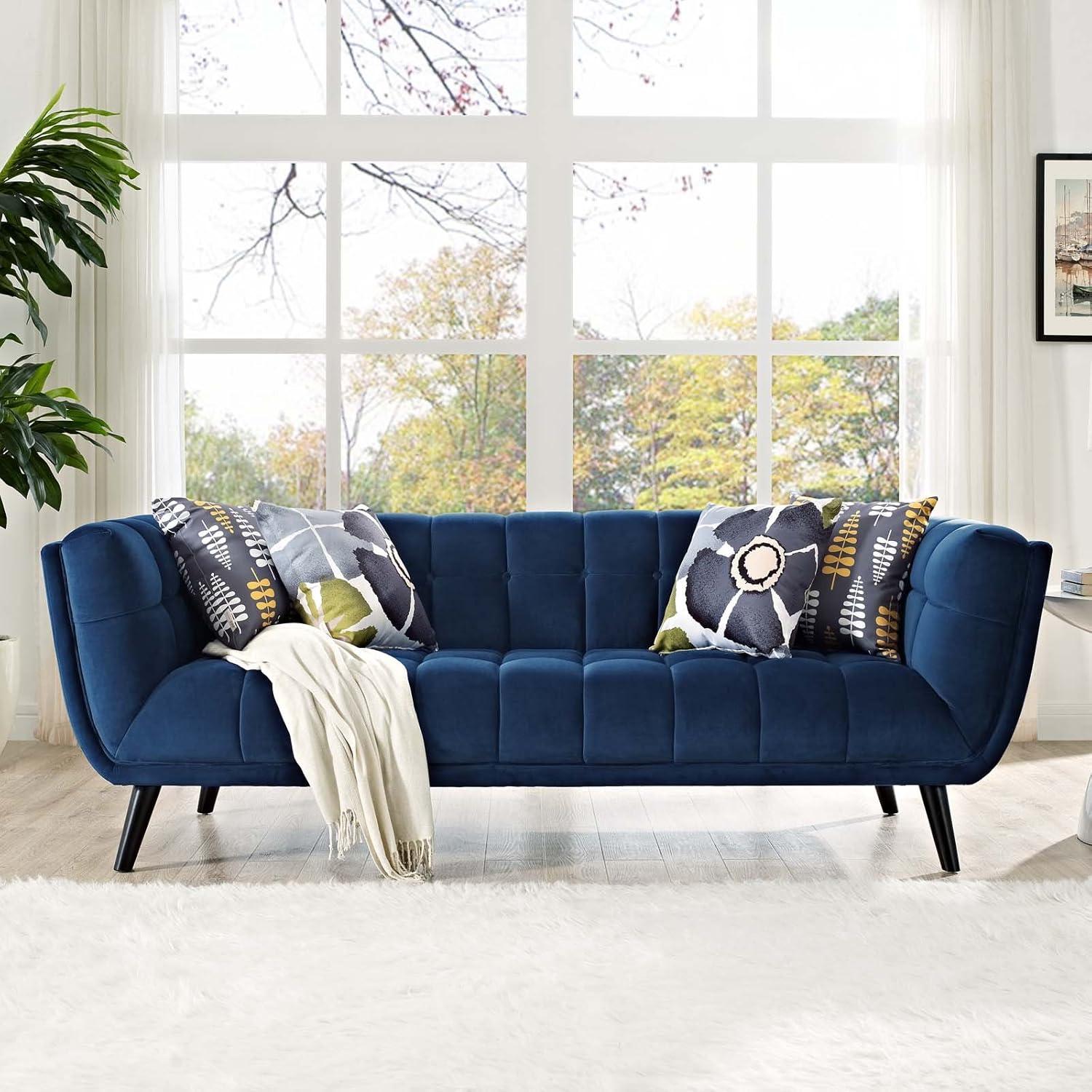 Modway Bestow Modern Style Performance Velvet Sofa in Navy Finish