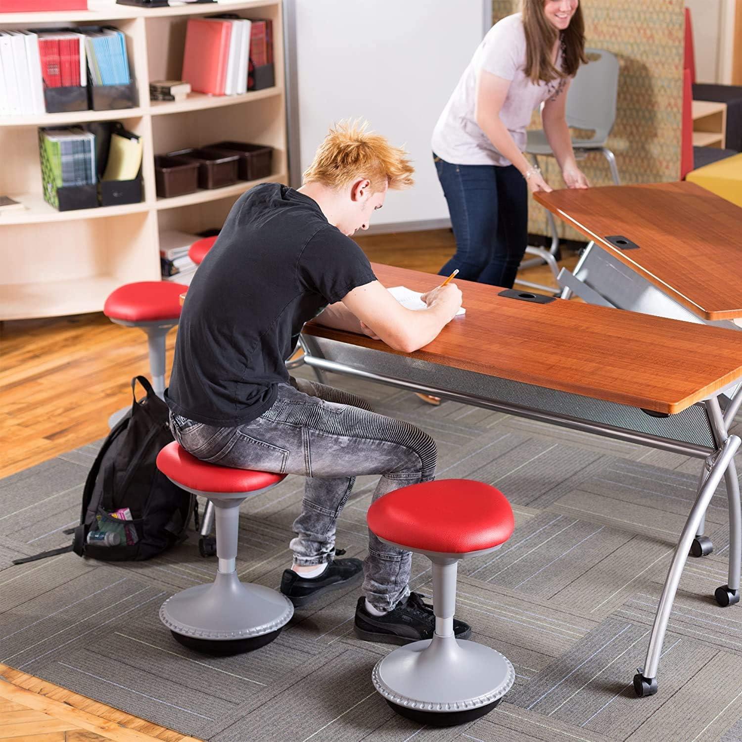 Red Adjustable Height Modern Learning Stool with Vinyl Seat