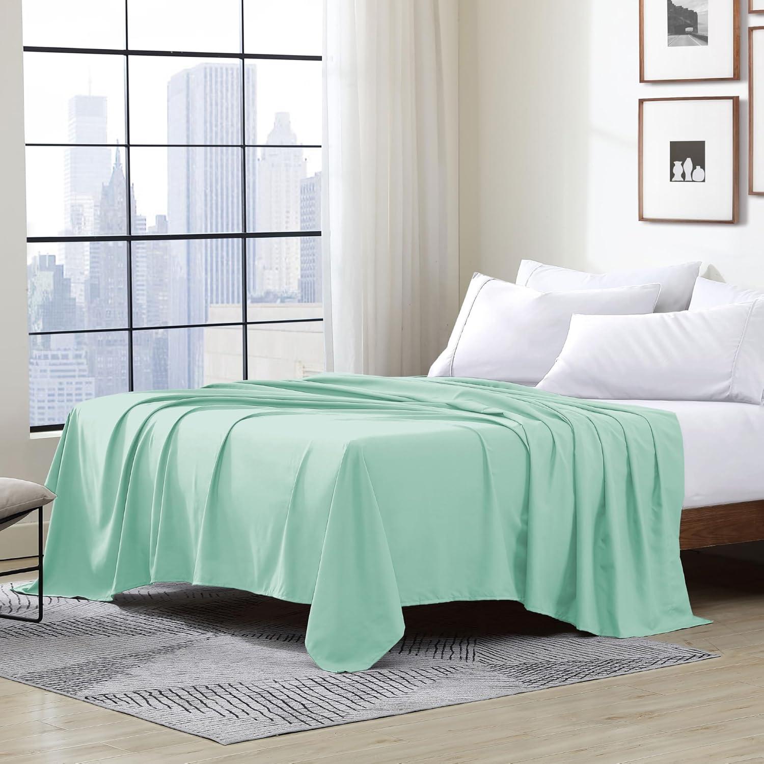Sea Foam King Size Ultra Soft Polyester Microfiber Flat Sheet