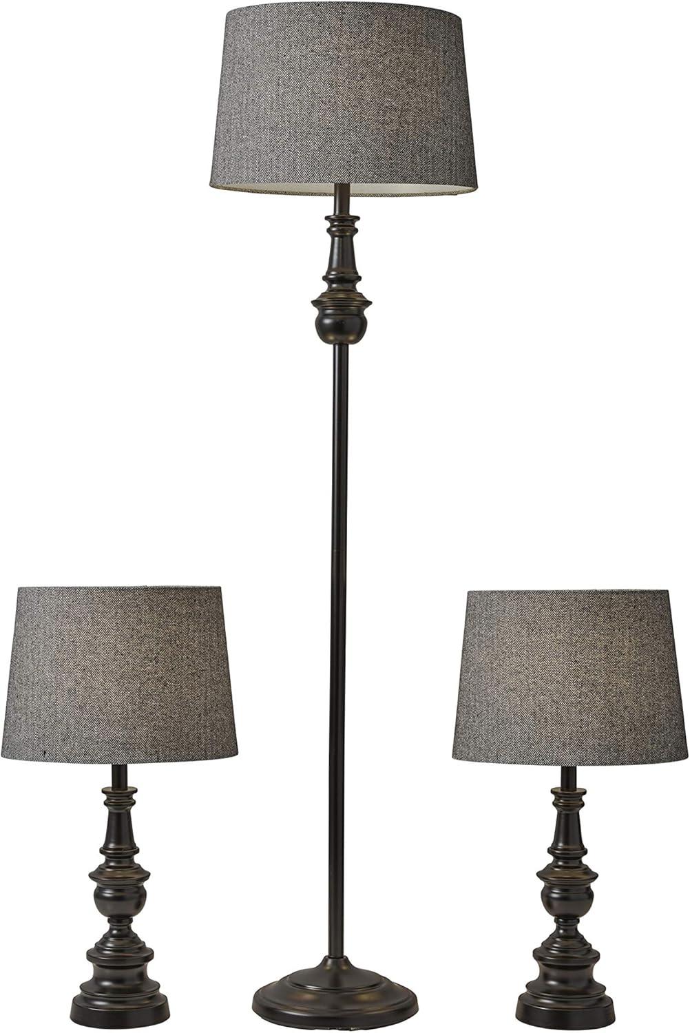 Chandler Bronze 3-Piece Lamp Set with Herringbone Shades