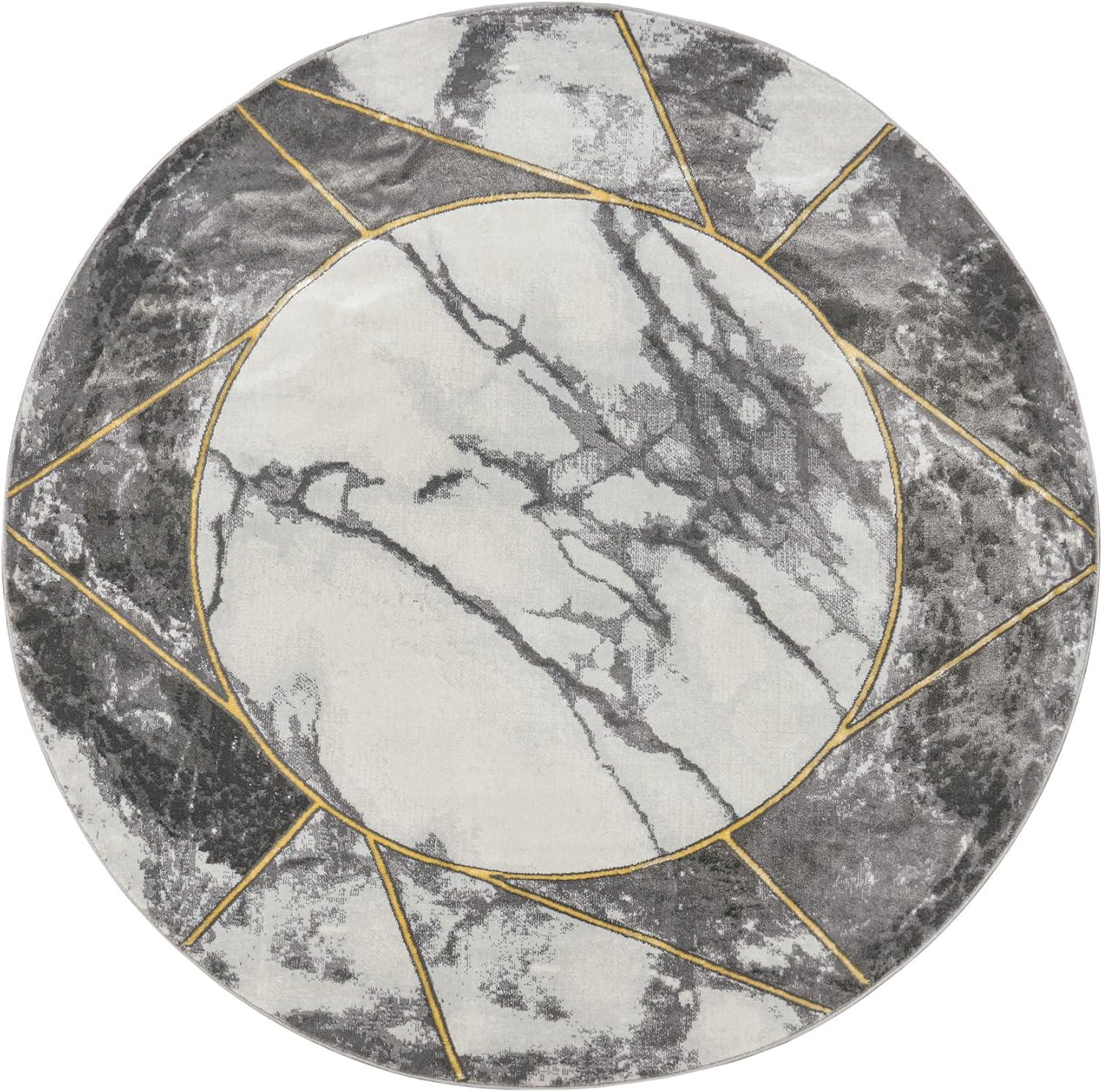 Gold and Gray 5' x 7' Rectangular Synthetic Marble Pattern Rug