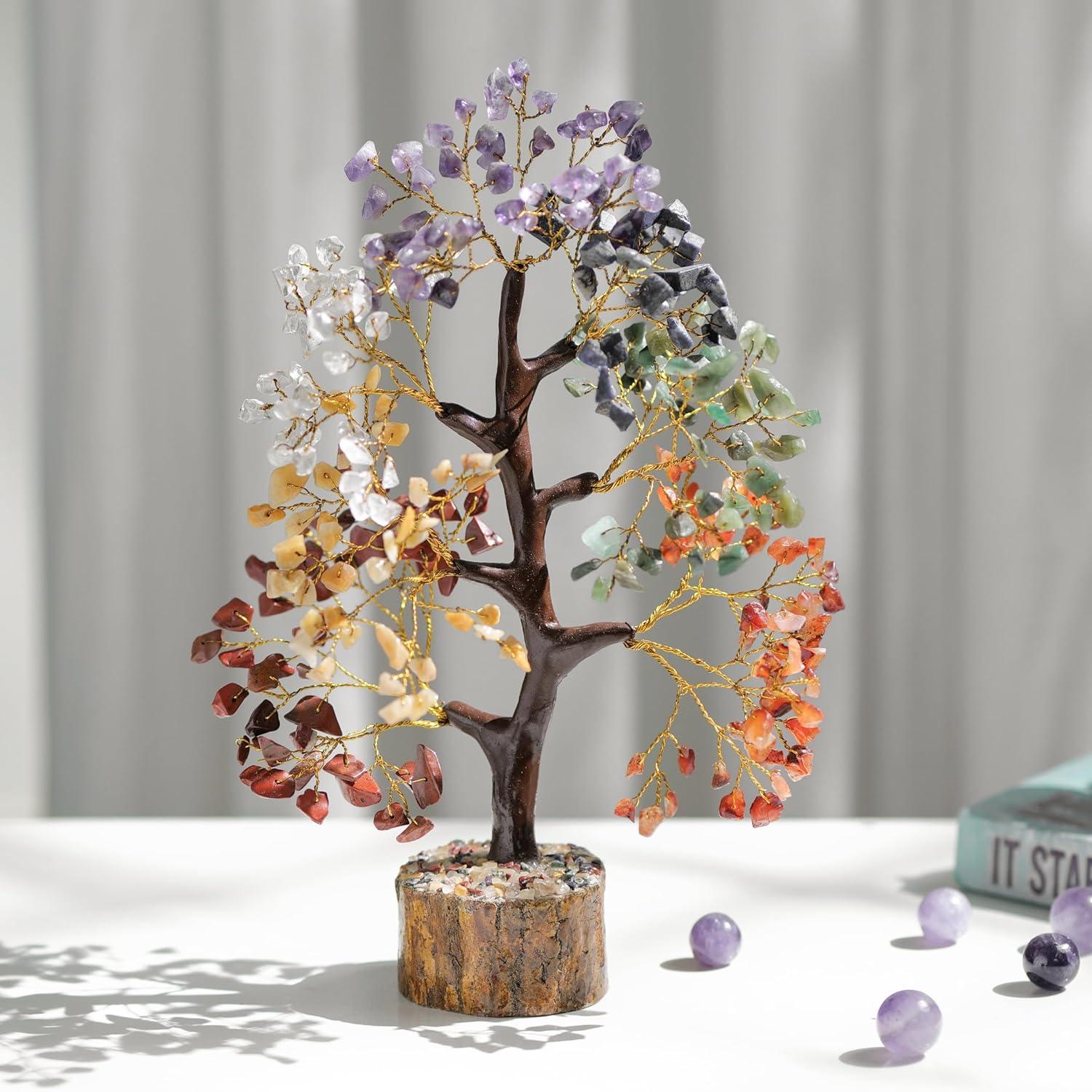 Multicolor Crystal Chakra Tree with Golden Wire