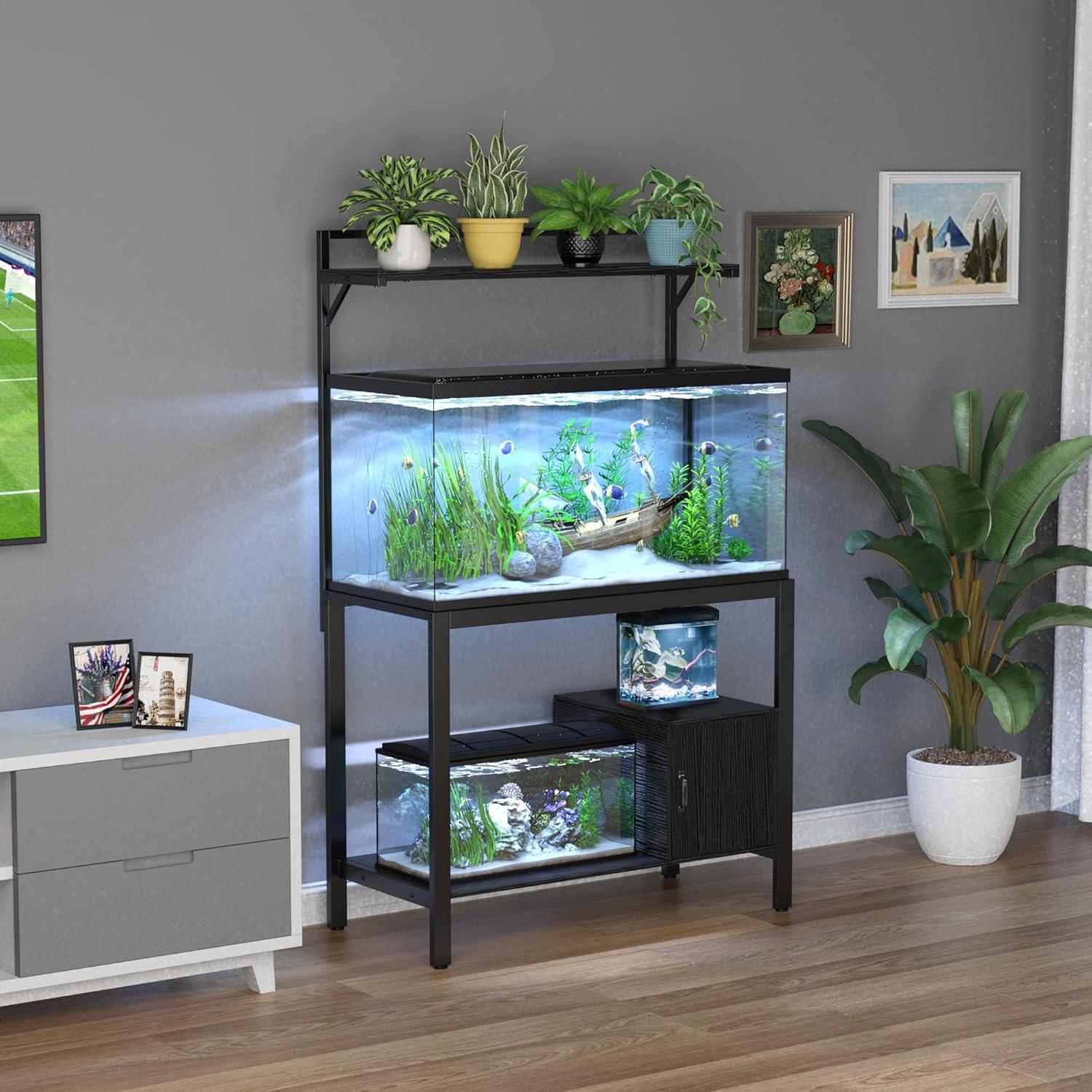 40-50 Gallon Fish Tank Stand with Plant Shelf with Cubby Storage