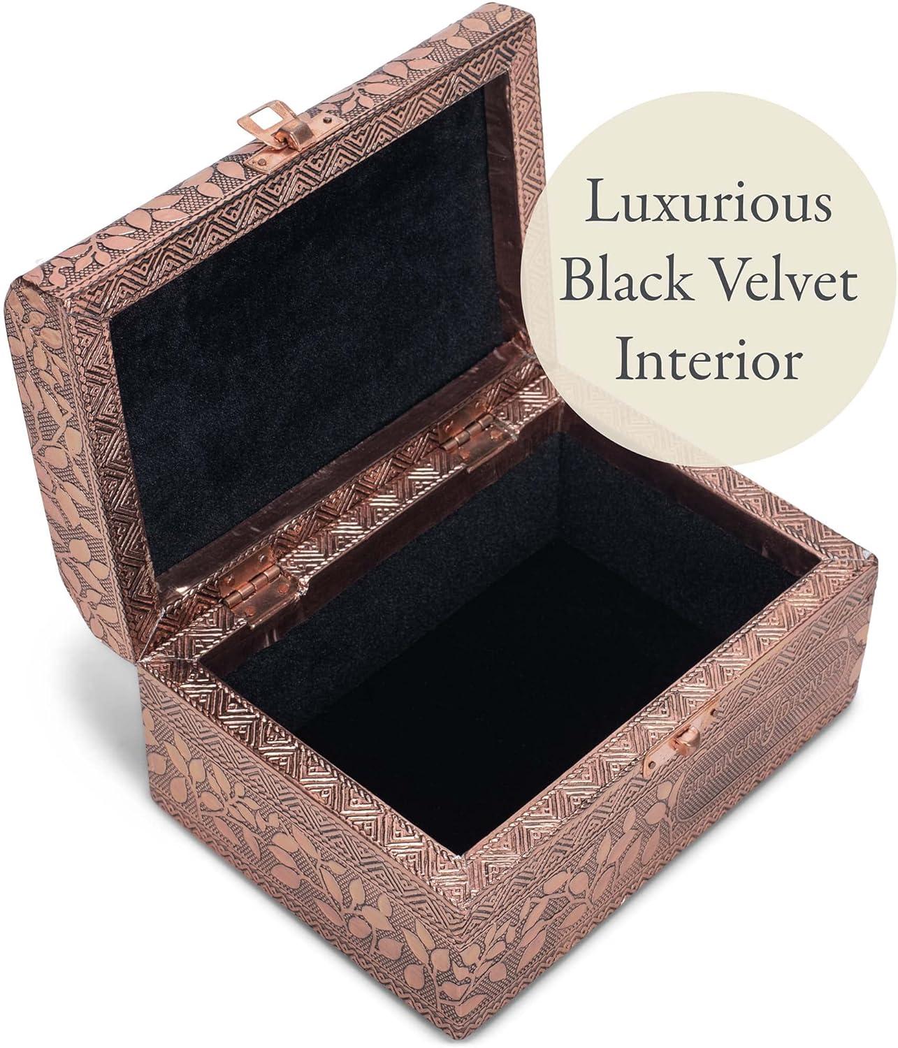 Cottage Garden Strength Copper Tone Metal Stamped Round Top Trunk Keepsake Box