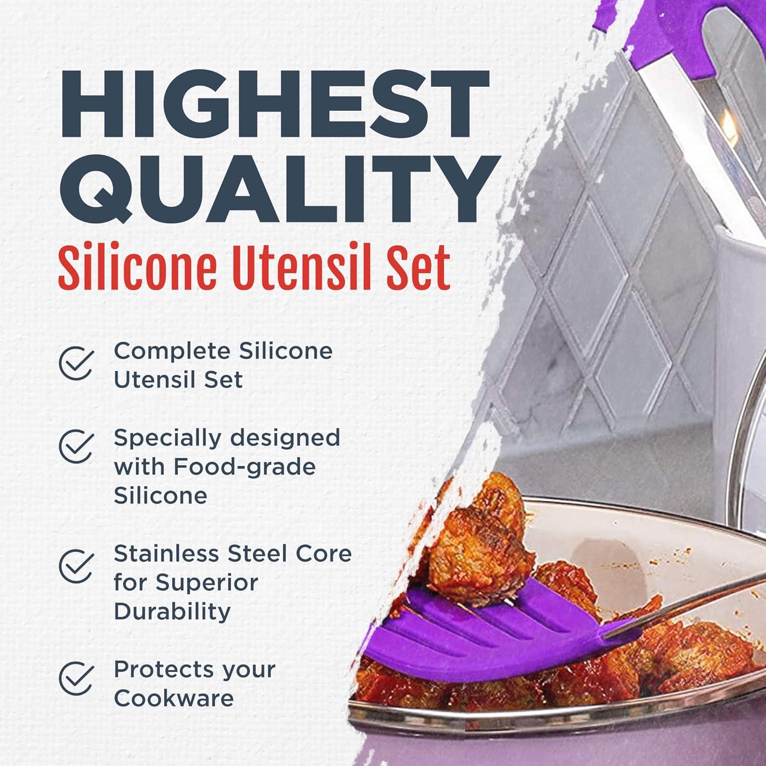 Culinary Couture Kitchen Utensils Set Cooking Essentials Silicone & Stainless Steel Set of 6 Purple