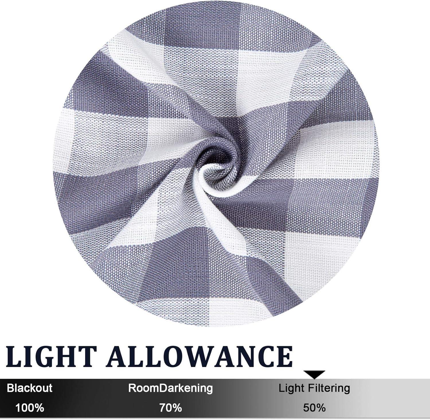 Buffalo Textured Window Curtain Panels Plaid Window Treatment Drapes Grommet Top for Living Room Bedroom Kitchen, Gray/White, 37"x95", 2 panels