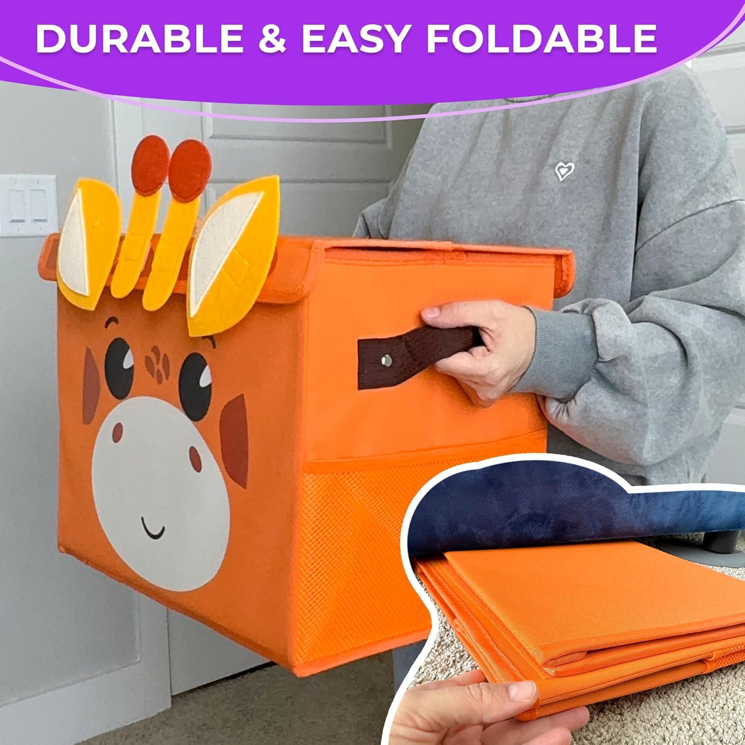 Orange Giraffe Fabric Collapsible Toy Storage Box with Handles