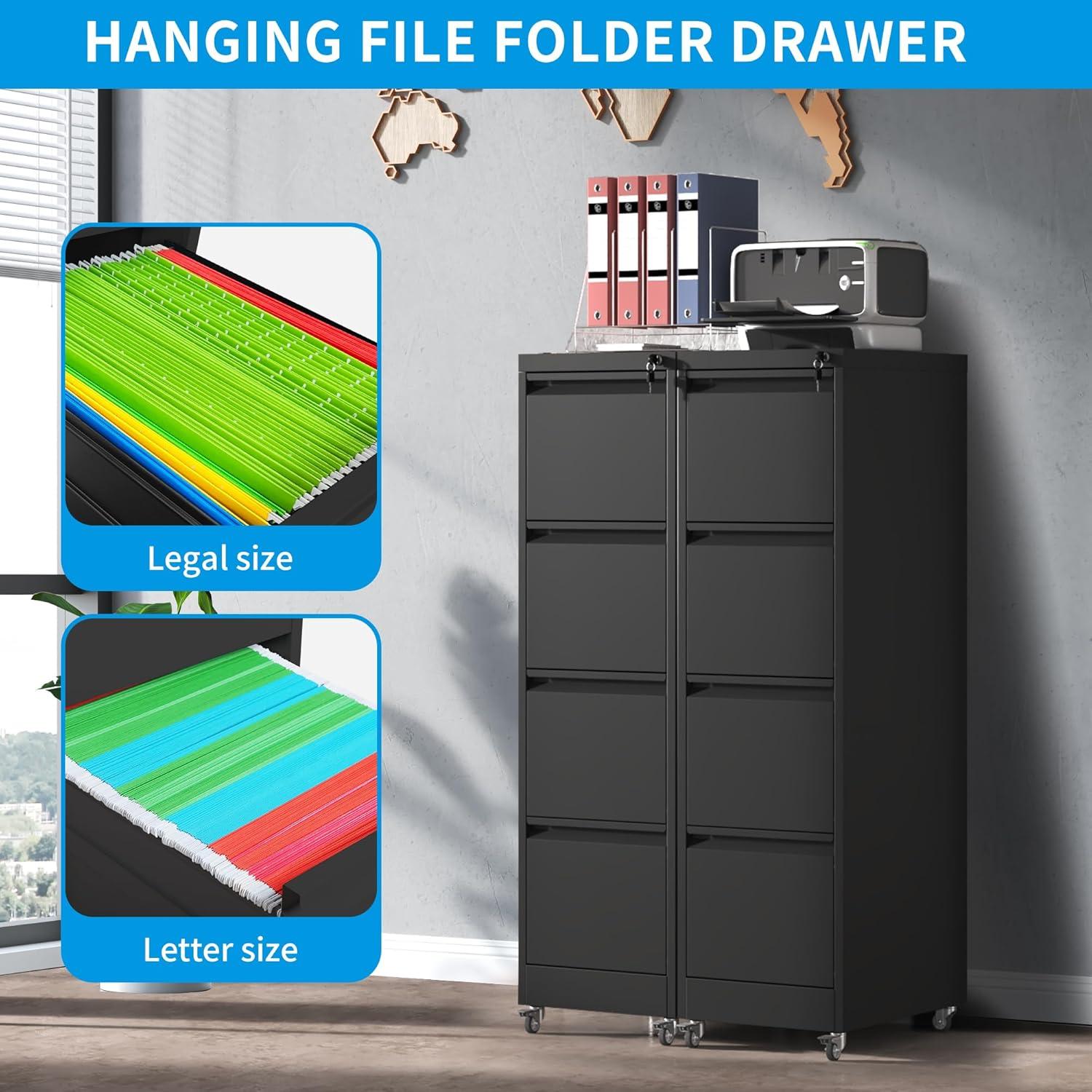 MIIIKO File Cabinet 3 Drawers on Wheels Under Desk, Black Metal Rolling File Cabinets with Lock for Home Office, Un-Assembled Filing Cabinet with Lock