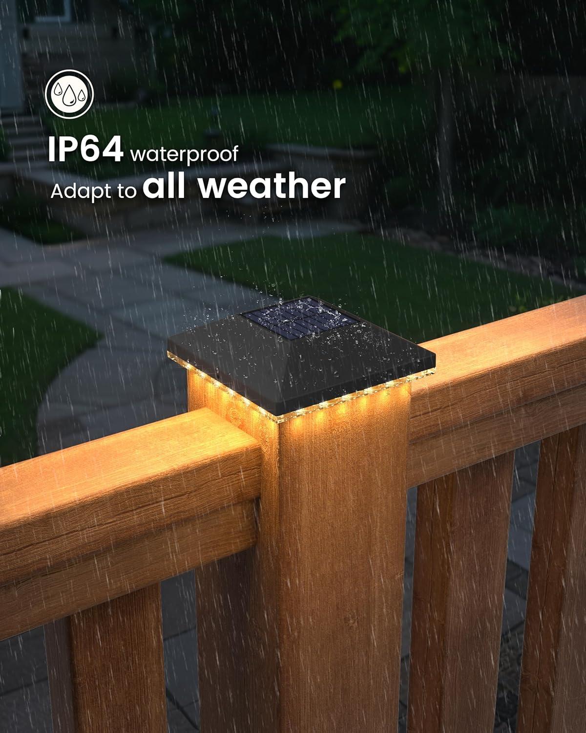 VOLISUN 4x4 Solar Fence - Post Lights Outdoor Waterproof 12pack, Deck Cap Light for 4x4 Wooden/4x4 Vinyl,Black Solar Fence Post Cap Light for Garden/Patio/Porch
