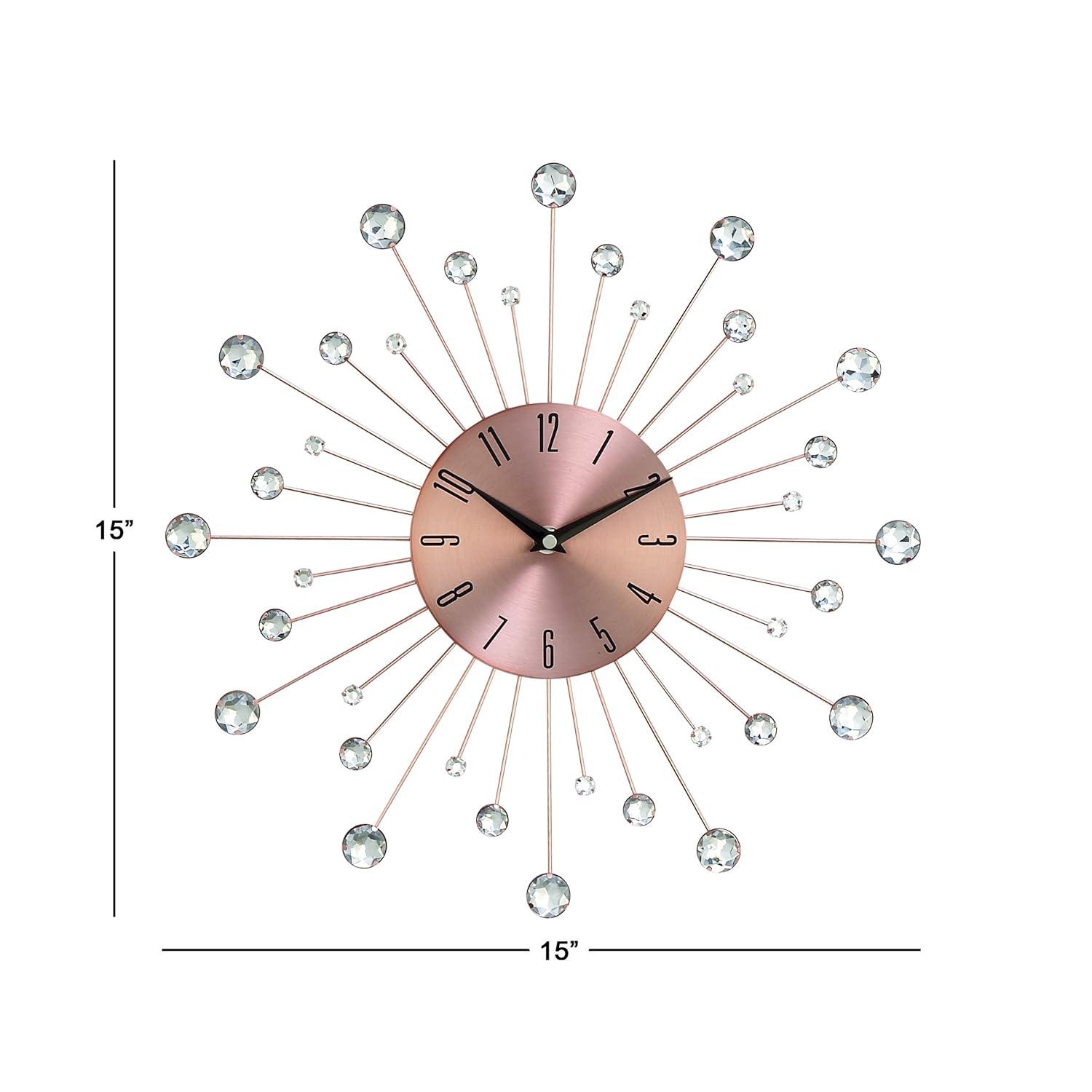 15"x15" Metal Starburst Wall Clock with Crystal Accents Copper - Olivia & May