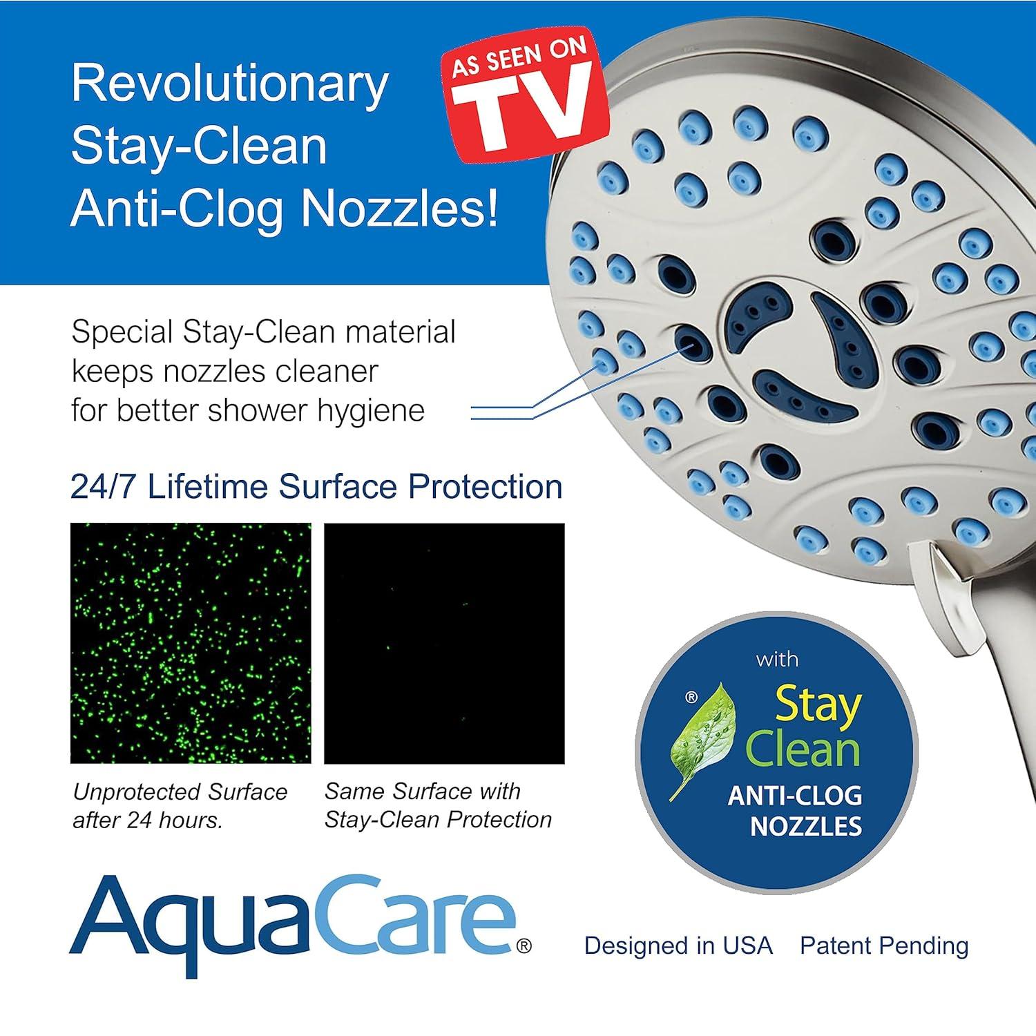 Hotel Spa AquaCare As-Seen-On-TV High Pressure Handheld/Rain 50-mode 3-way Shower Head Combo with Adjustable Arm - Anti-clog Nozzles, Tub & Pet Power Wash, 6 ft. Stainless Steel Hose, Nickel Finish