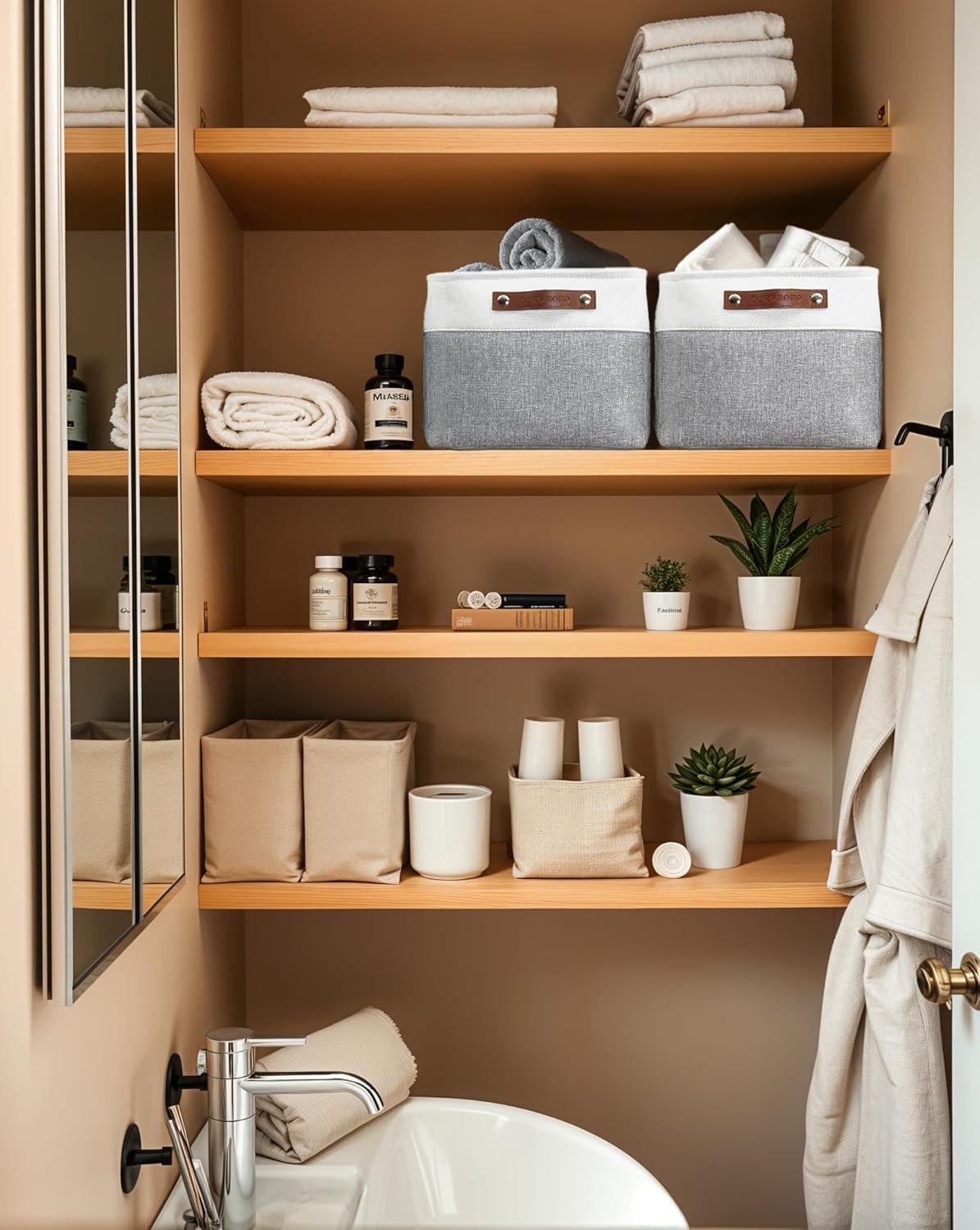 DECOMOMO Large Storage Baskets, Fabric Storage Bins, Baskets and Bins (Grey and White, Set of 3)