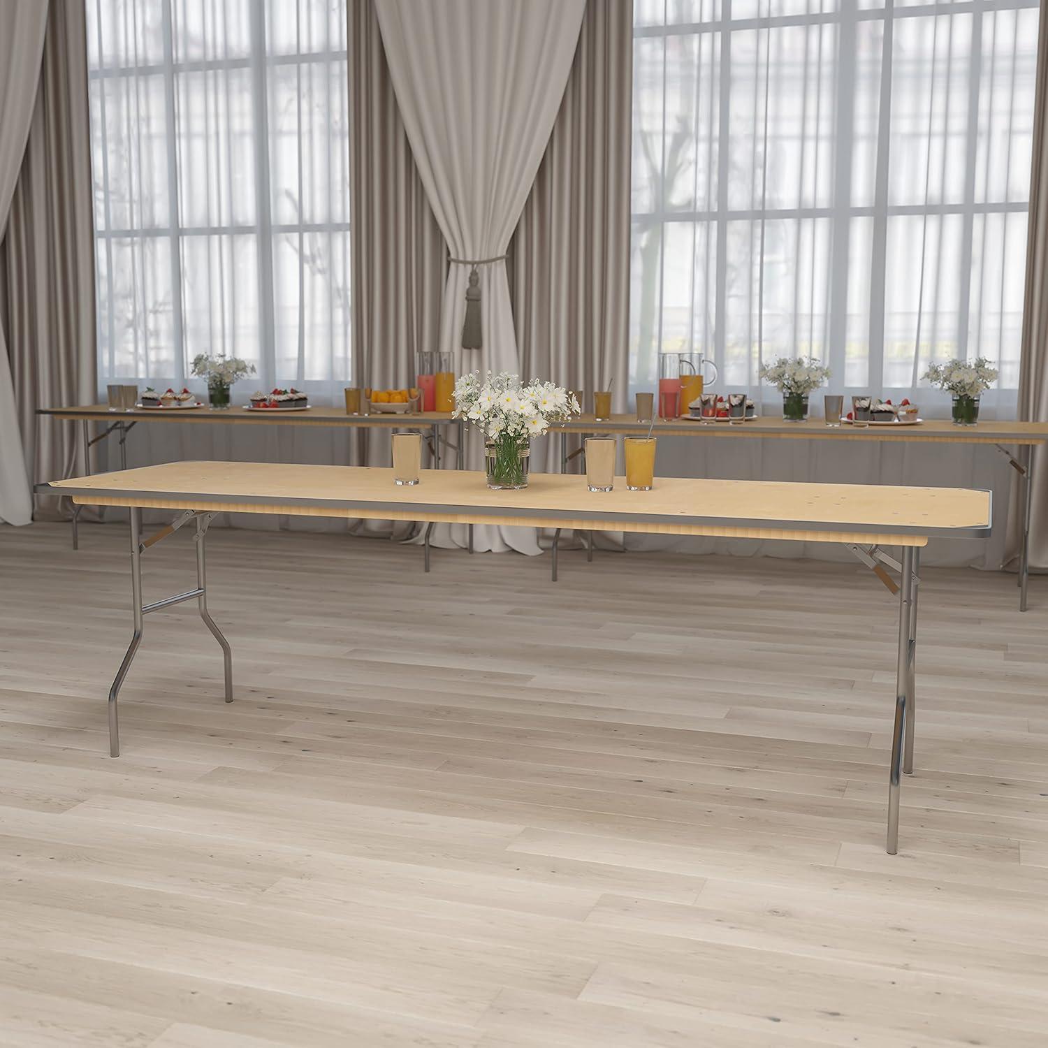 8-Foot Rectangular Birchwood Folding Banquet Table with Metal Frame