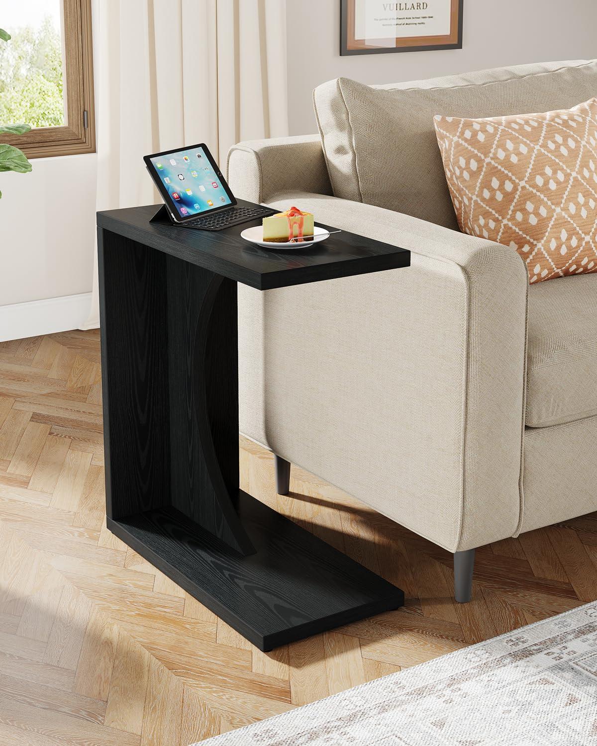 Tribesigns C-Shaped End Table, Couch Table for Small Space, Black