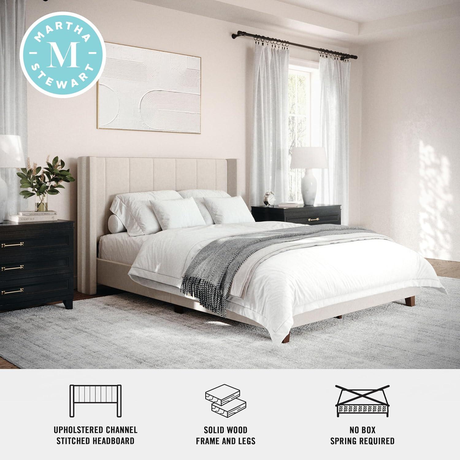 Martha Stewart Martha Stewart Kay Upholstered Platform Bed With Channel Stitched Wingback Headboard
