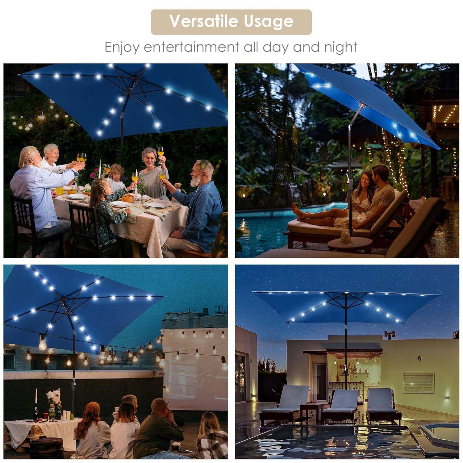Navy 9ft Solar LED Patio Umbrella with Crank and Tilt