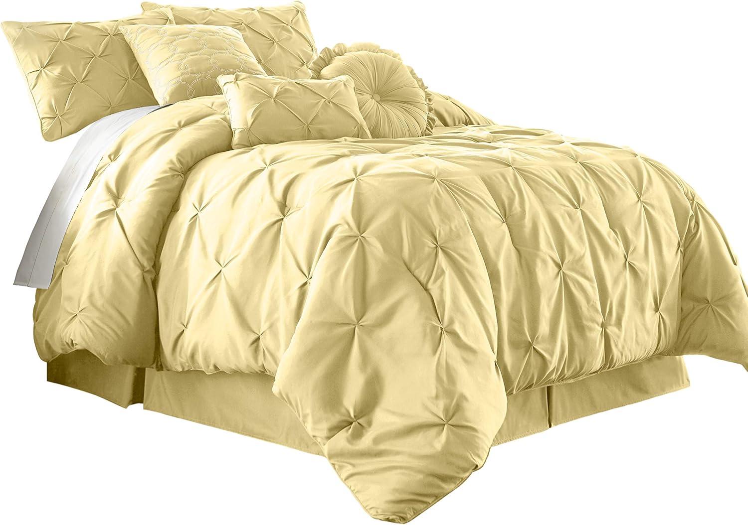 Full Yellow Microfiber Pinch Pleat Comforter Set