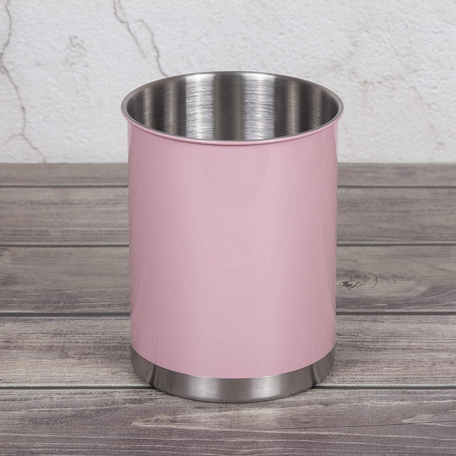 Creative Home Stainless Steel Tool Crock Utensil Holder, 5" x 5 "x 6.25", Pink