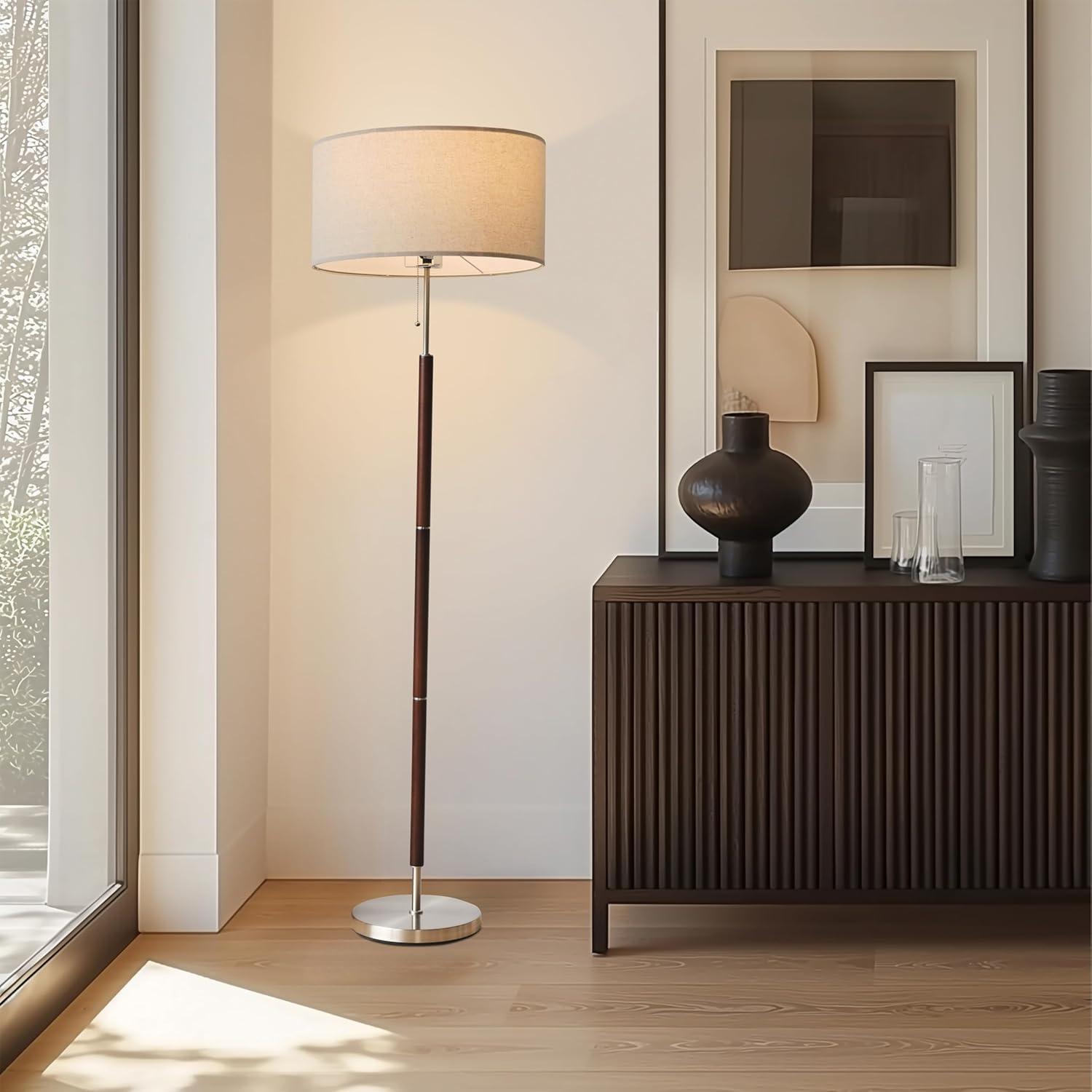 Silver Stick Modern LED Floor Lamp with Linen Shade