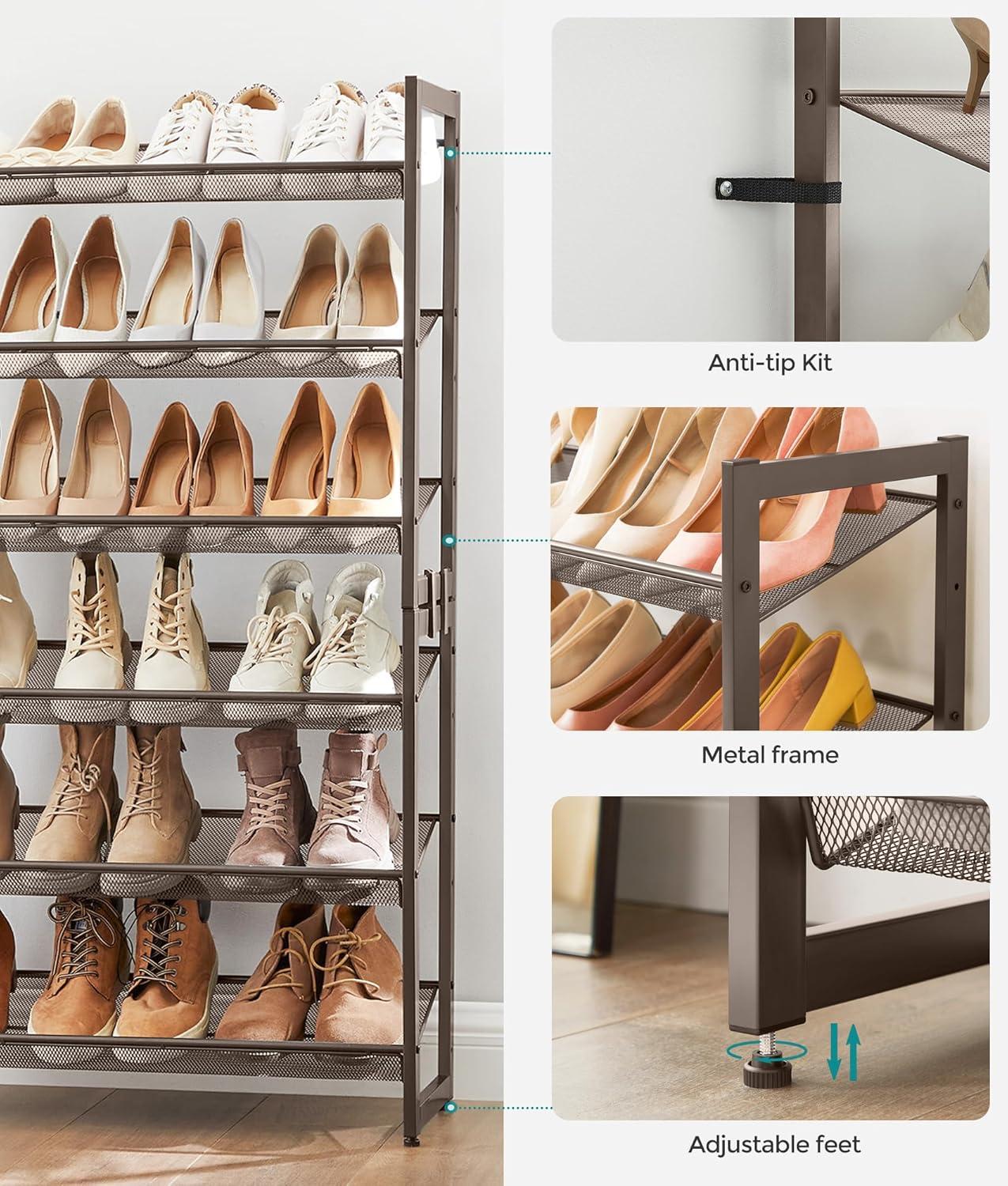 Bronze 6-Tier Stackable Metal Shoe Rack with Adjustable Shelves