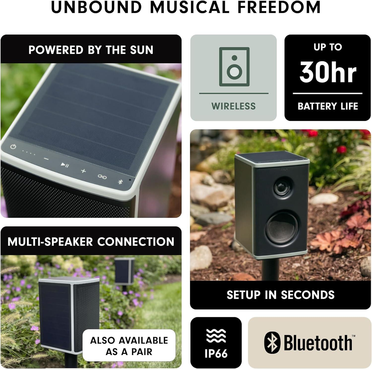 lodge Solar Powered Bluetooth Speaker for Home, Patio, Outdoors - Rugged, Portable Wireless Self Charging - Waterproof 30-Hour Battery Life - Link Up to 30 Speakers - Loud 50 Watt Amp