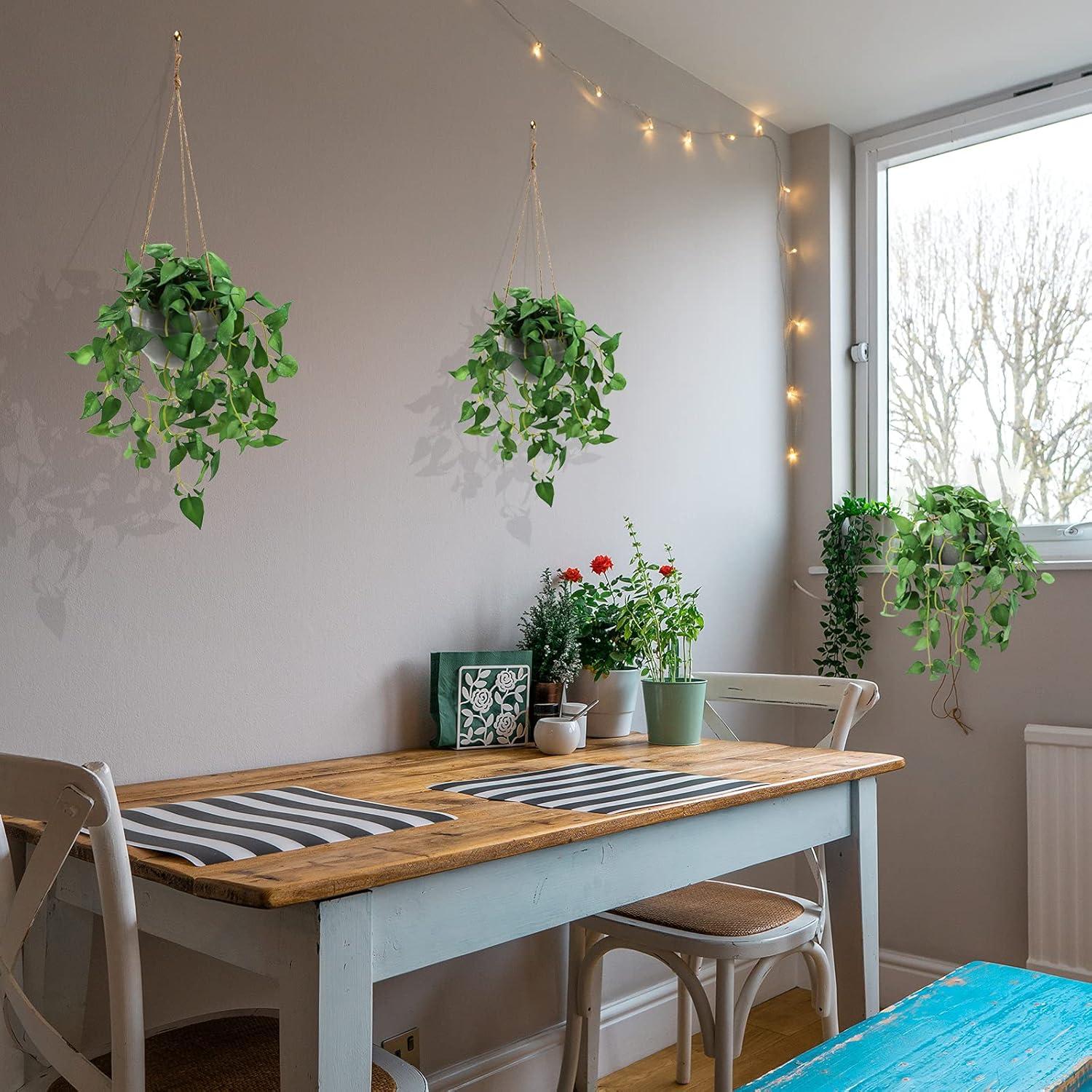 Hanging Plant Fake Plants with Pots, 2 Pack Artificial Plants, Faux Anthurium Leaf Basket for Wall Home Room Indoor Outdoor Decor