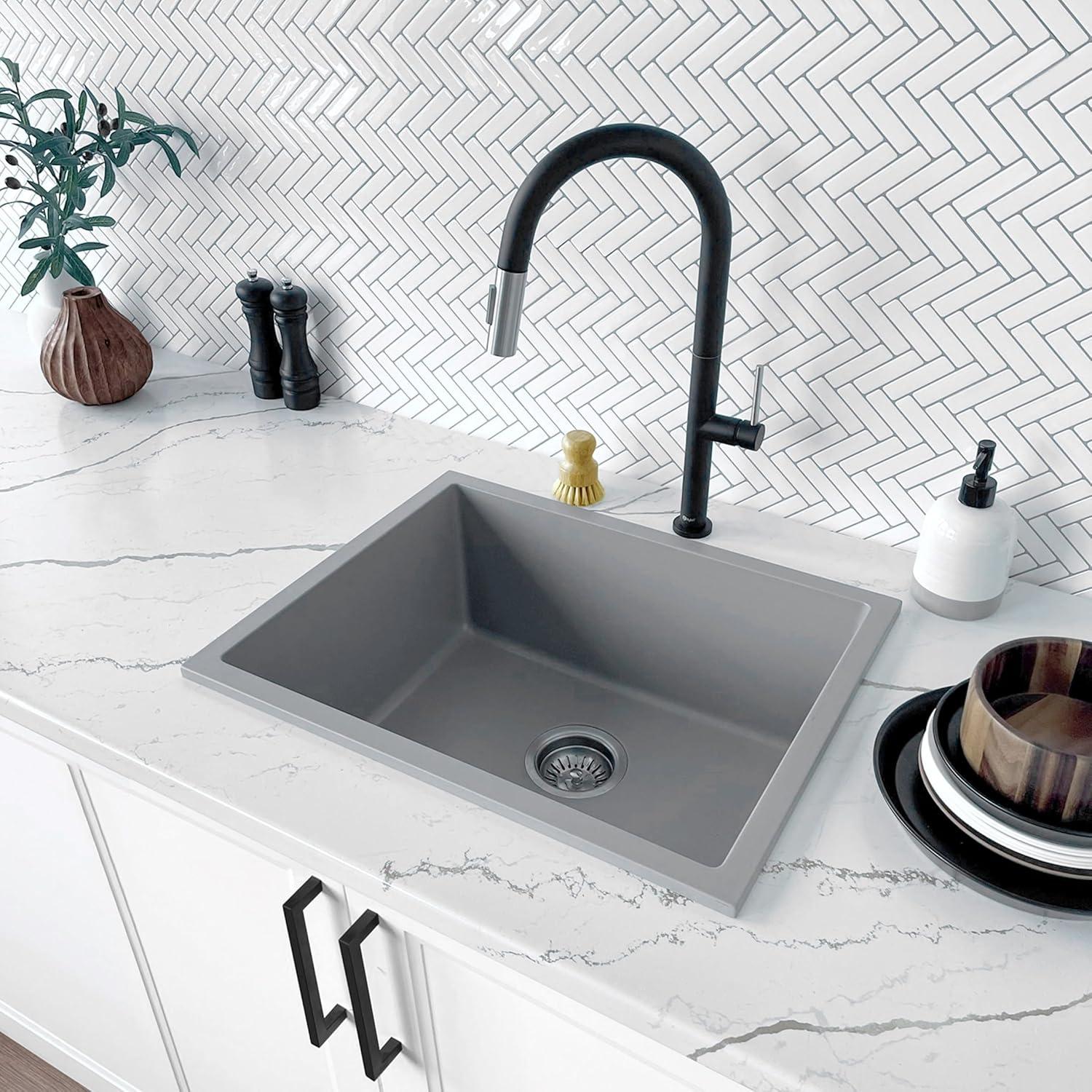 Pietra STYLISH Aspen Dual Mount 22" Single-Bowl Composite Granite Kitchen Sink with Strainer